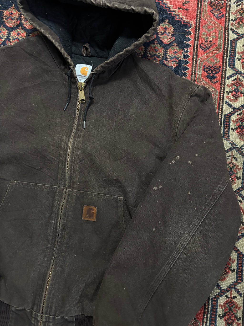 VINTAGE FADED BROWN HOODED CARHARTT JACKET SIZE LARGE
