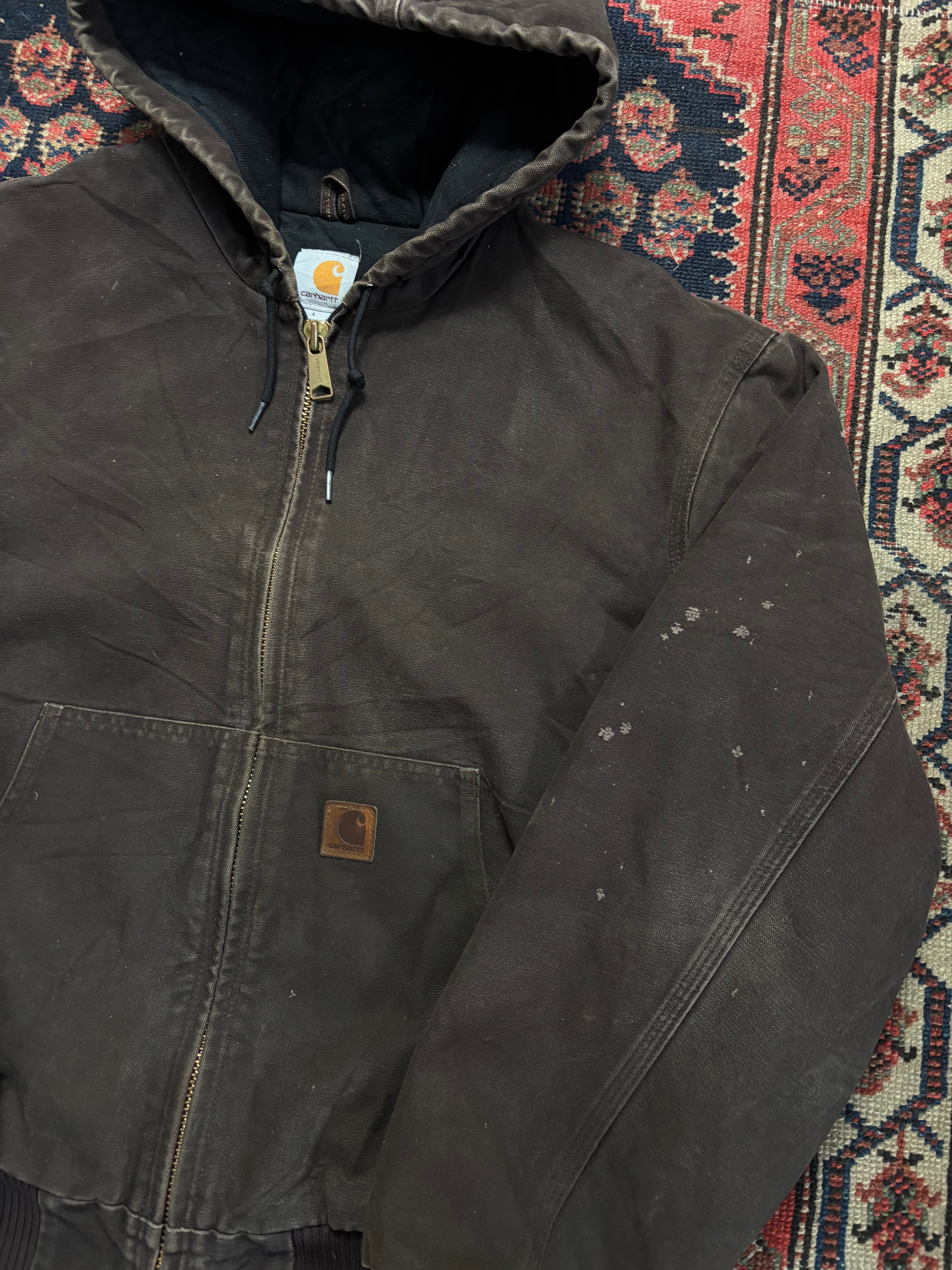 VINTAGE FADED BROWN HOODED CARHARTT JACKET SIZE LARGE