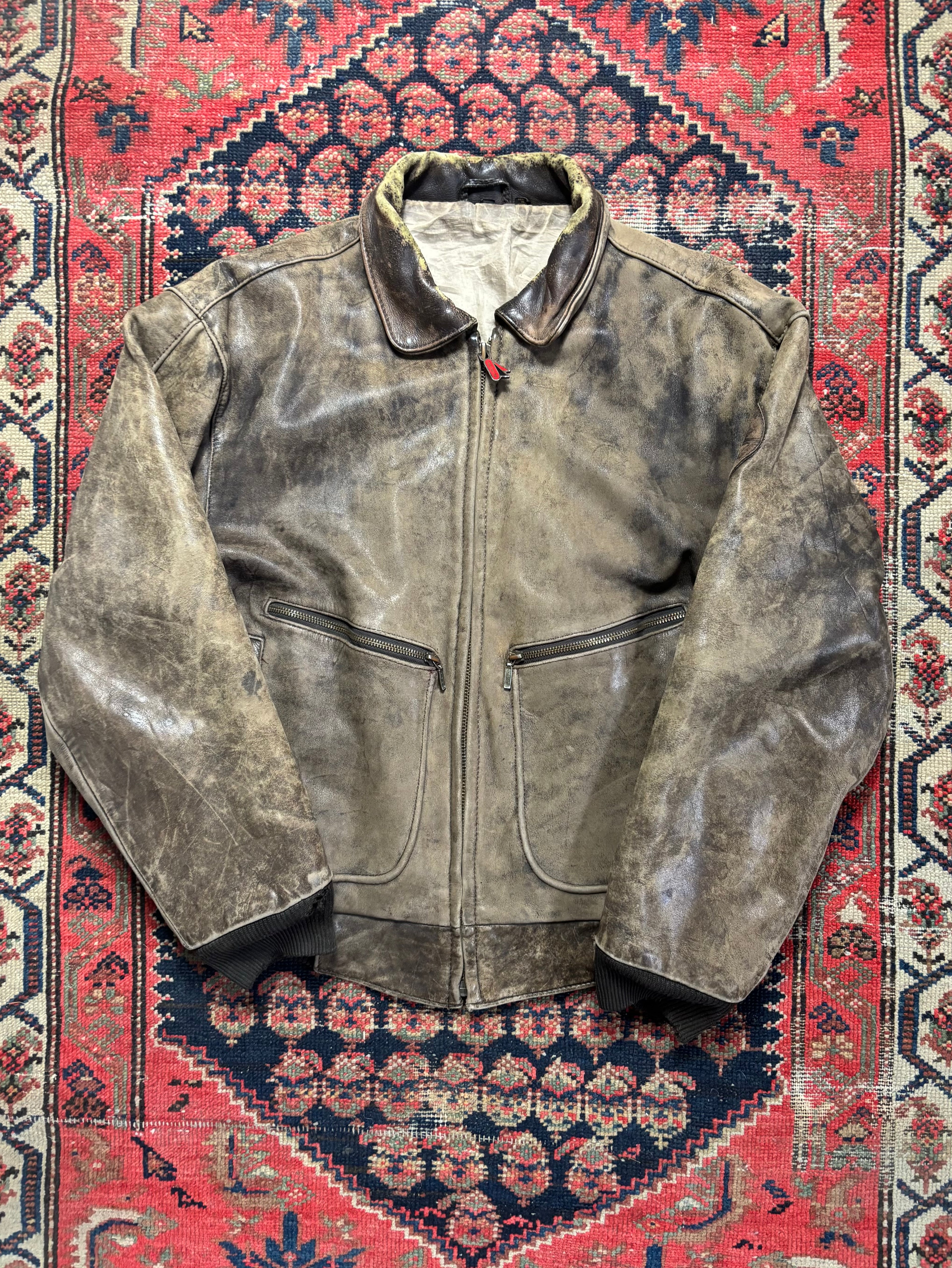 VINTAGE FADED BROWN LEATHER “HEIN GERICKE” BOMBER JACKET SIZE MEDIUM