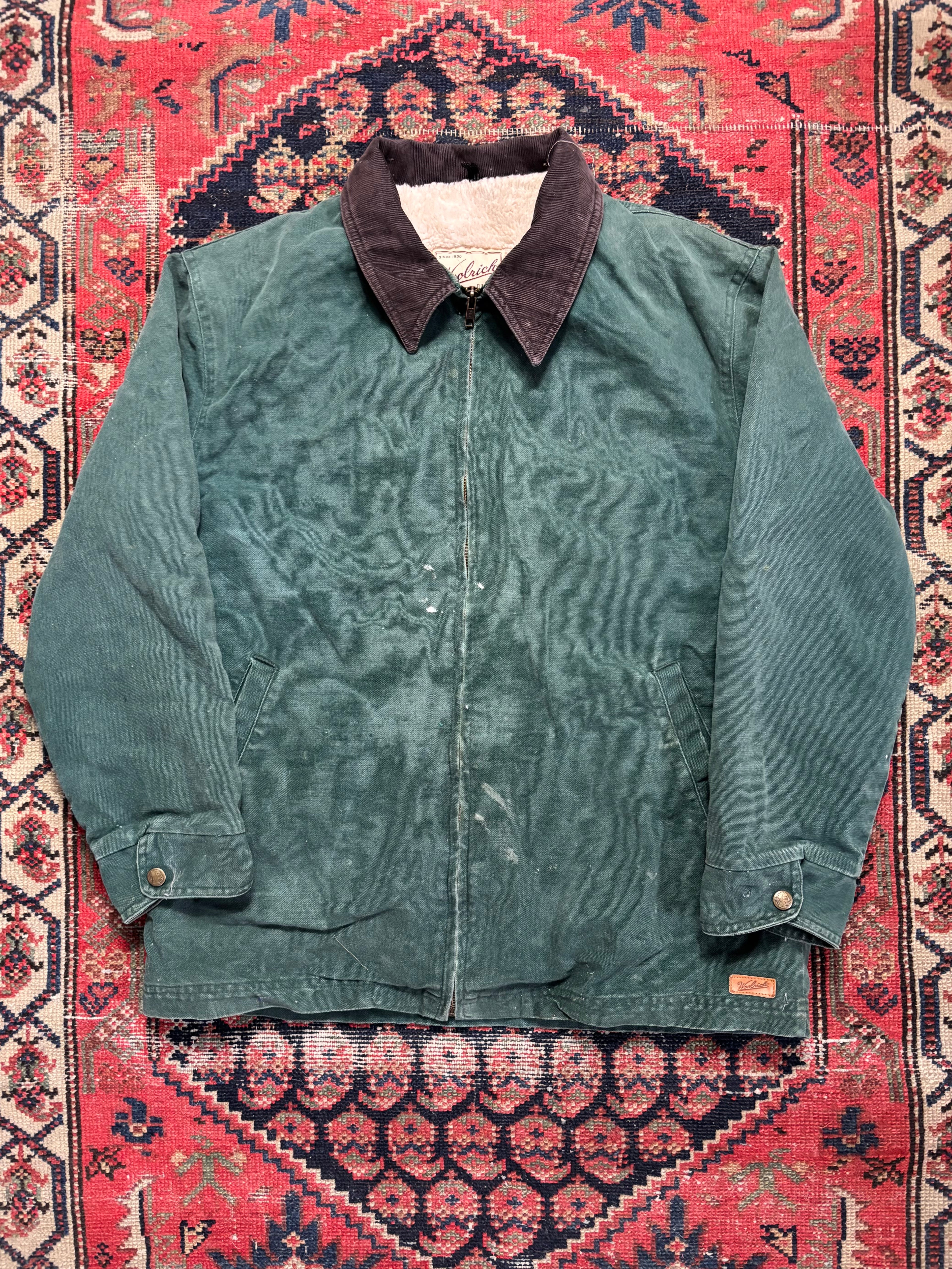 VINTAGE GREEN WOOL LINED WOOLRICH DETROIT JACKET SIZE MEDIUM