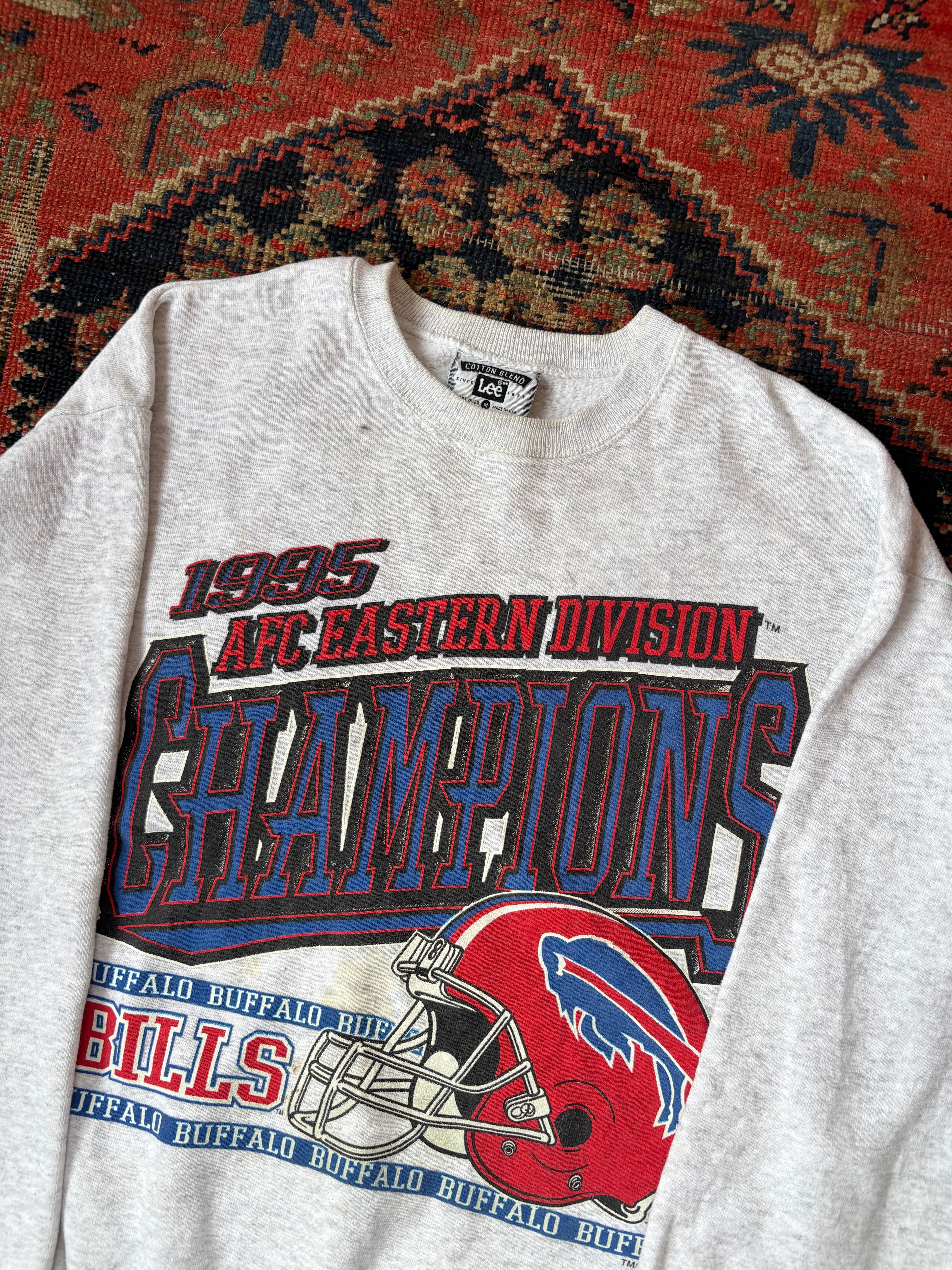VINTAGE GREY 1995 AFC CHAMPS BILLS CREWNECK SIZE MEDIUM