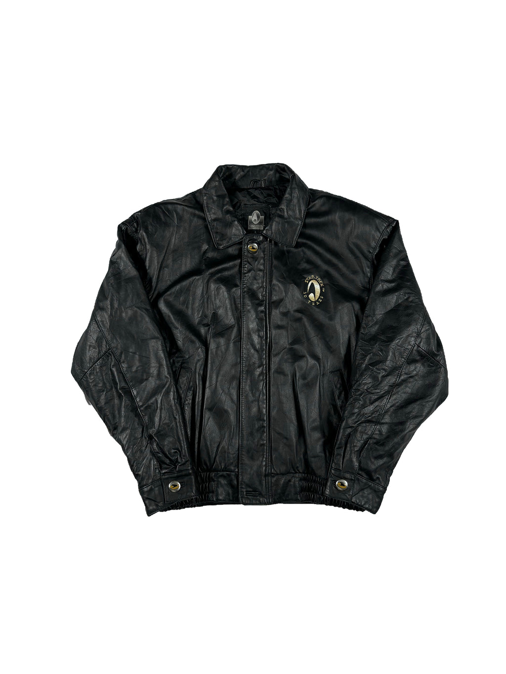 VINTAGE BLACK LEATHER STARTREK 30 YEAR ANNIVERSARY JACKET SIZE LARGE