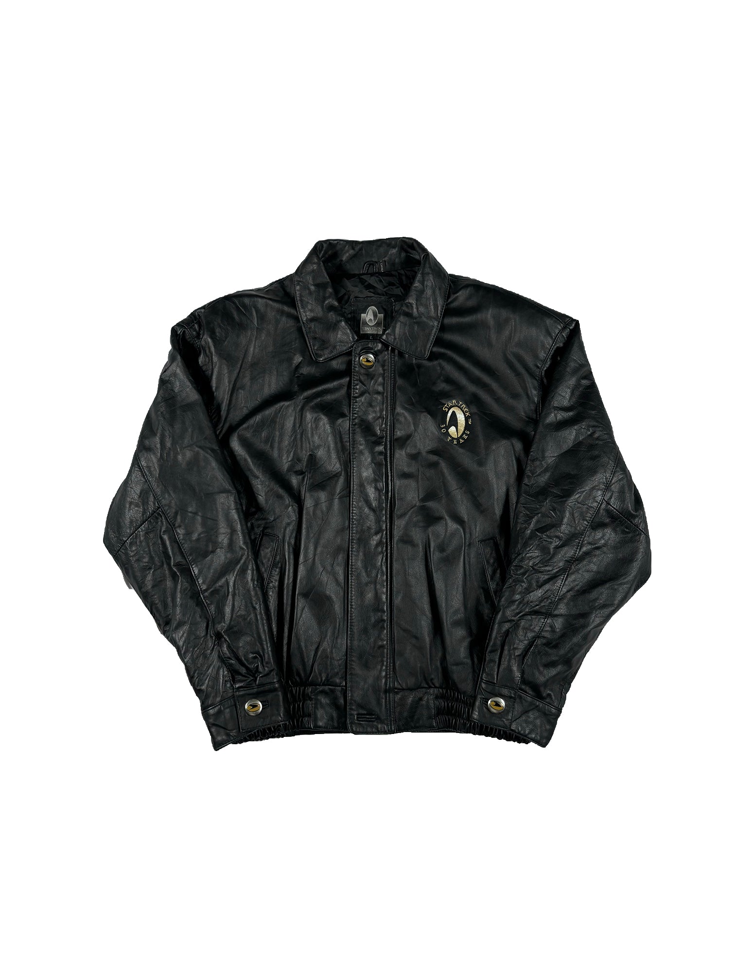 VINTAGE BLACK LEATHER STARTREK 30 YEAR ANNIVERSARY JACKET SIZE LARGE