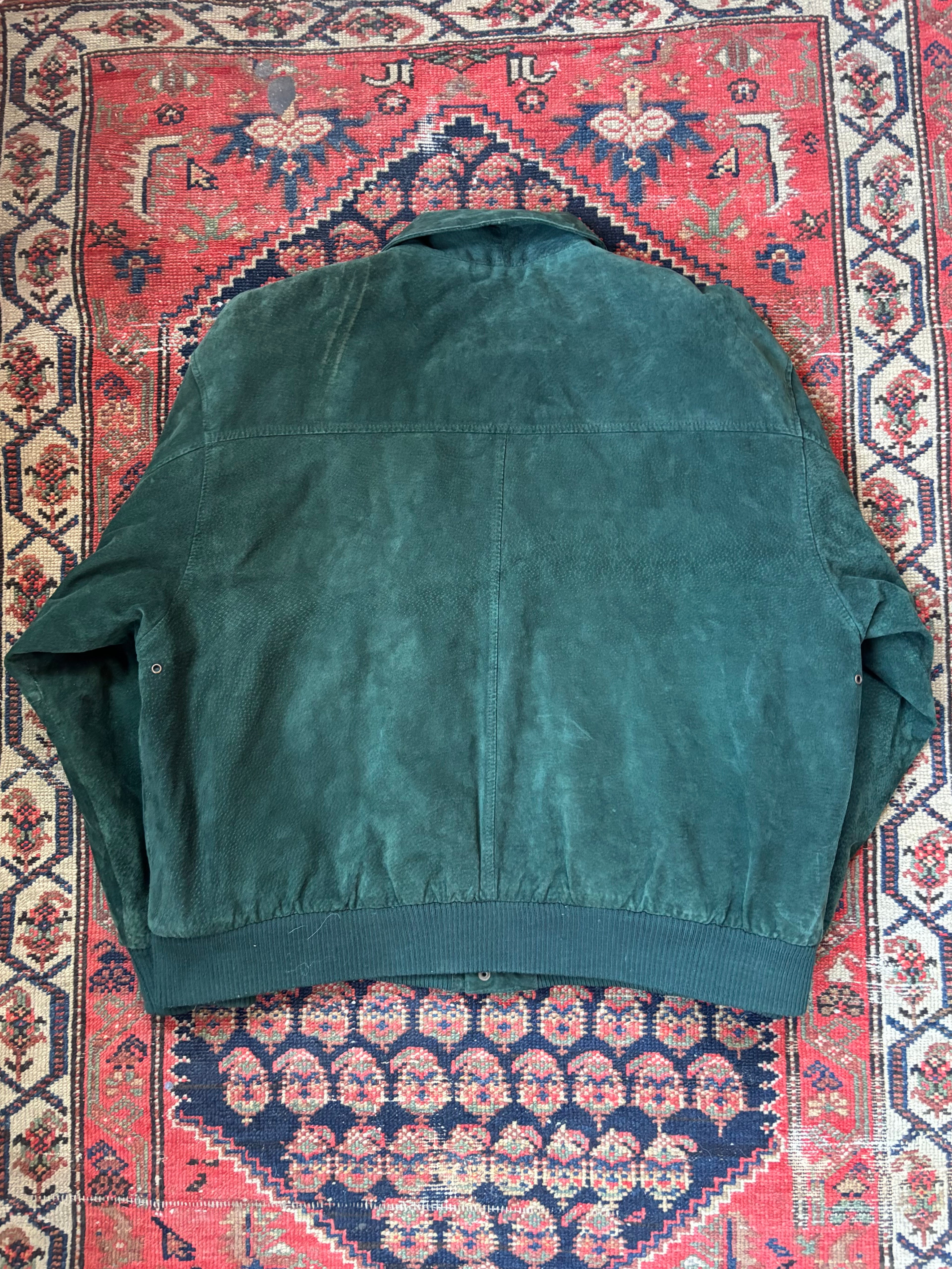 VINTAGE GREEN LEATHER BOMBER JACKET SIZE LARGE