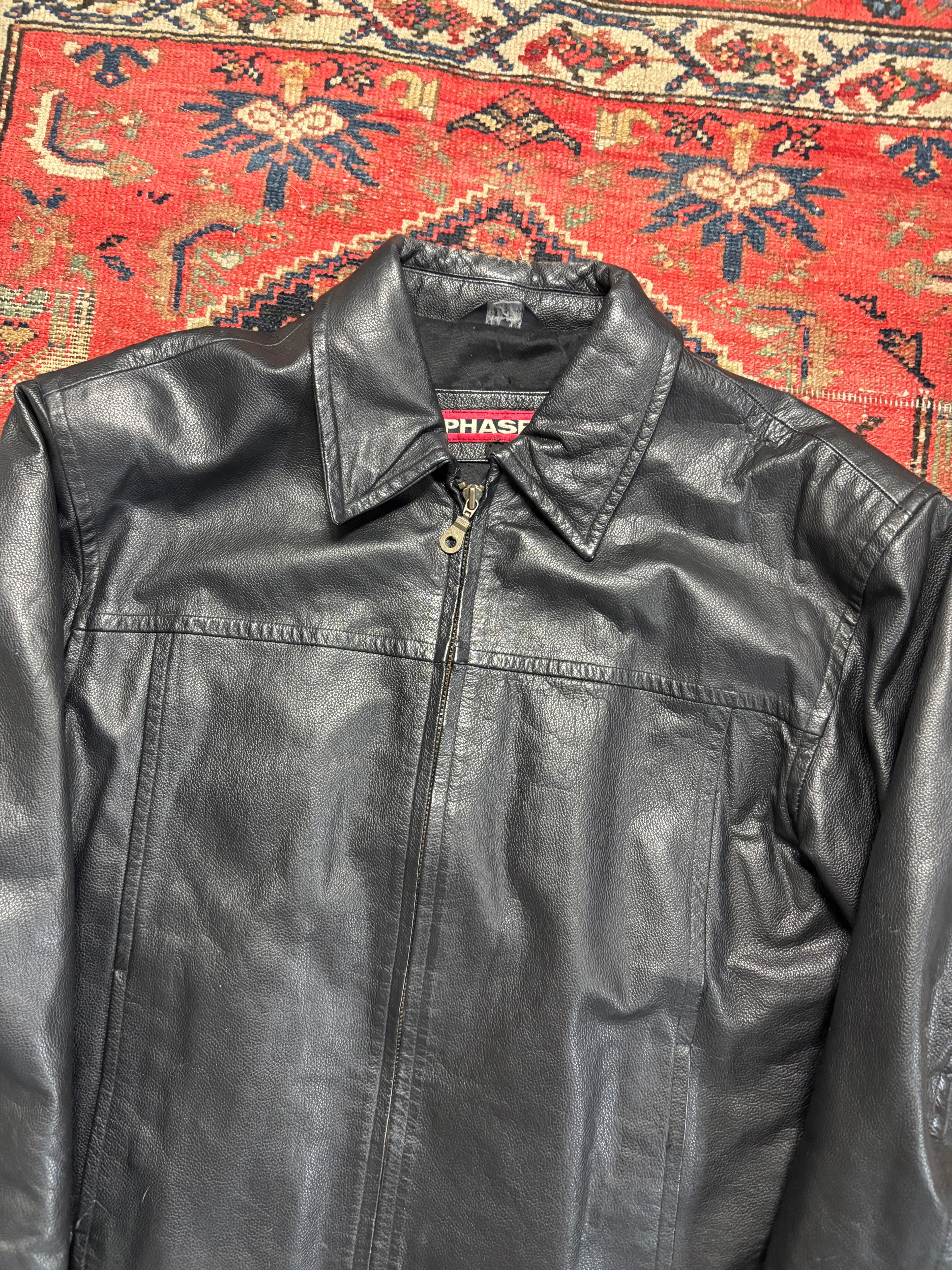 VINTAGE BLACK LEATHER “PHASE 2” JACKET SIZE XL