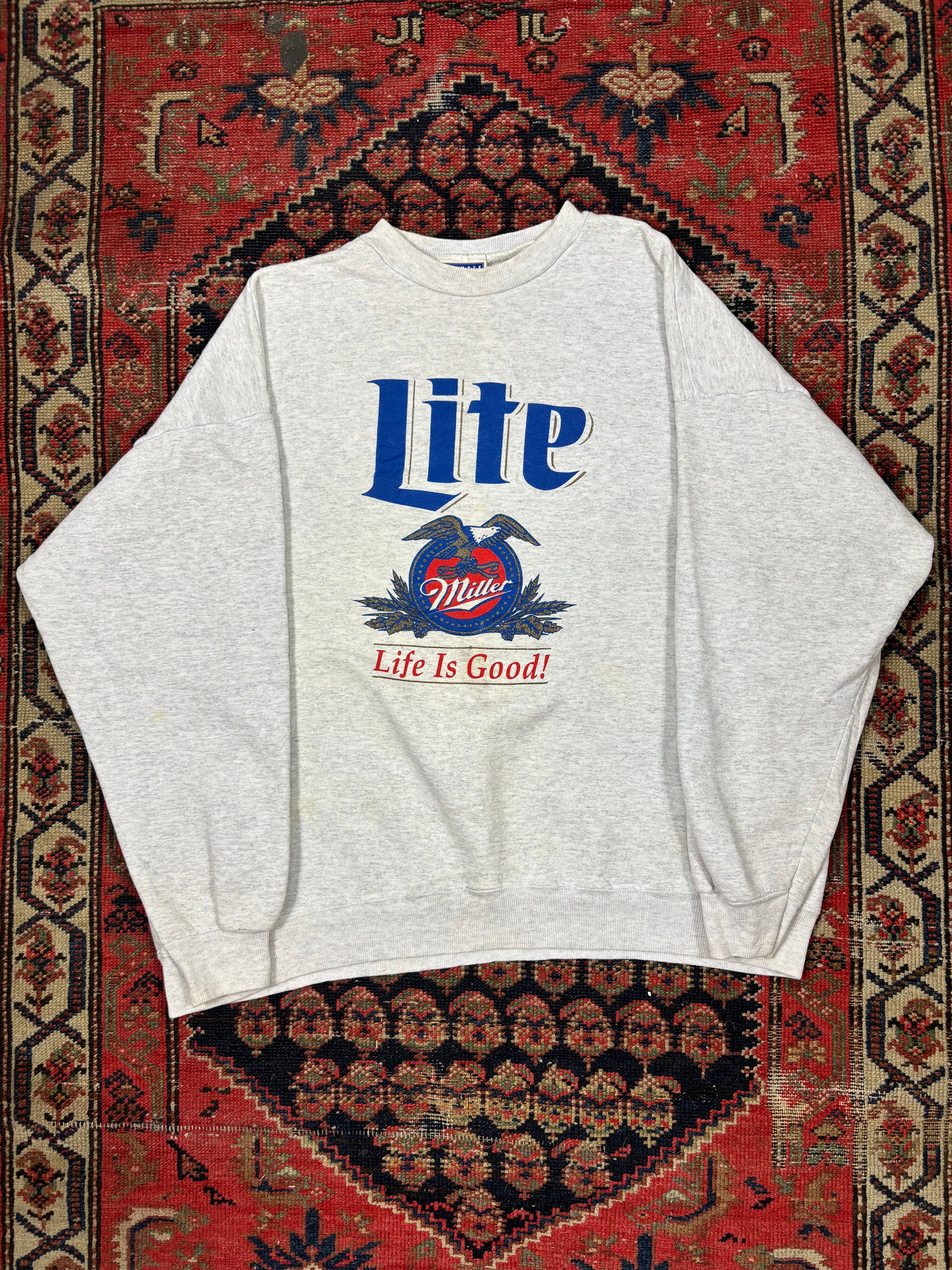 VINTAGE GREY MILLER LITE “LIFE IS GOOD” CREWNECK SIZE XL