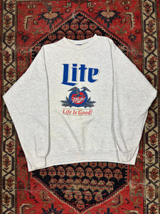 VINTAGE GREY MILLER LITE “LIFE IS GOOD” CREWNECK SIZE XL