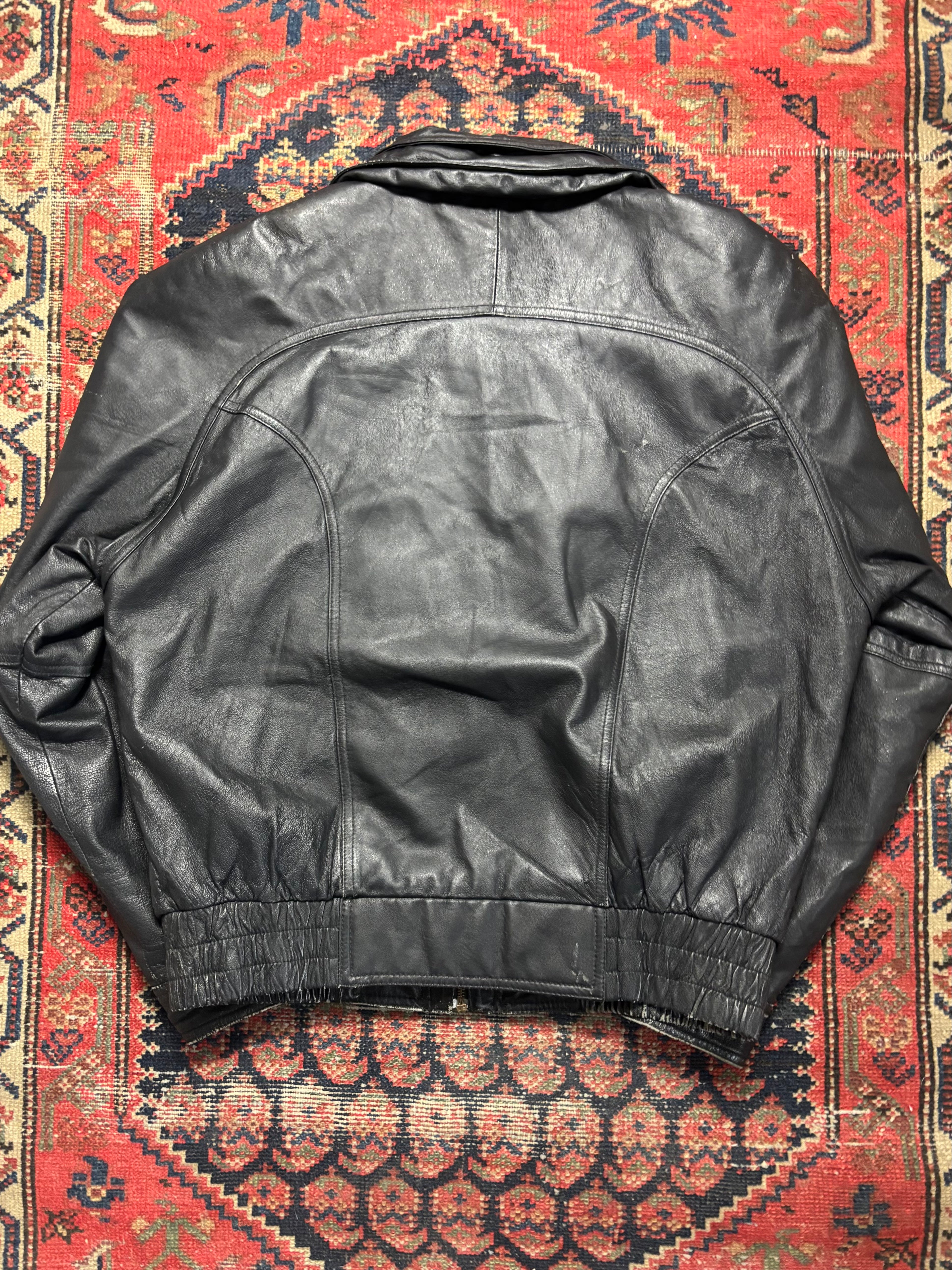 VINTAGE BLACK LEATHER BLAZER STYLE BOMBER JACKET SIZE MEDIUM