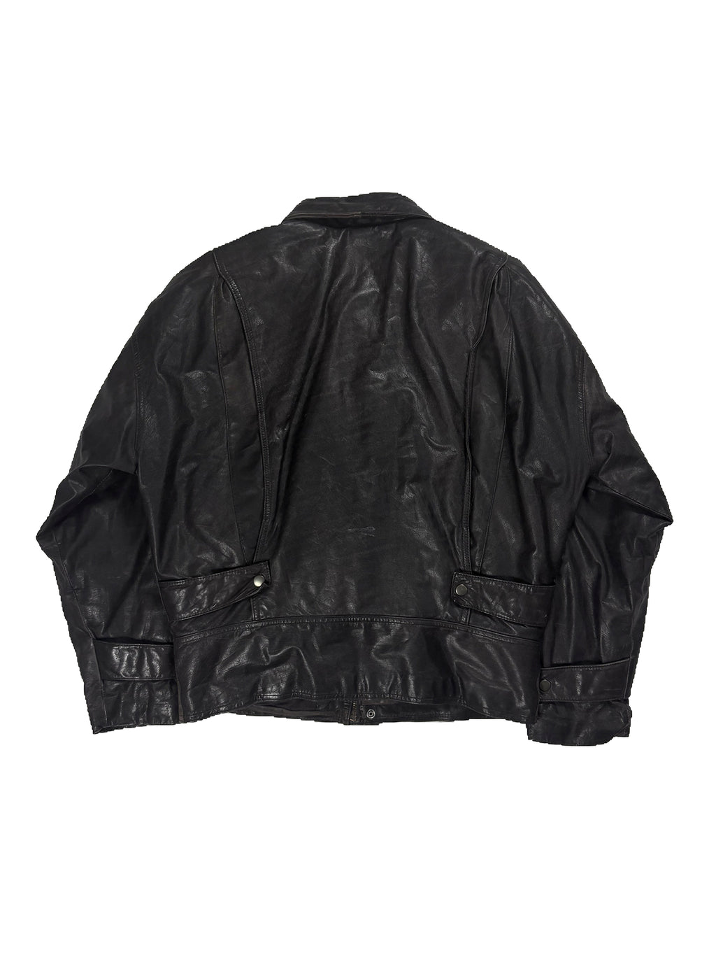 VINTAGE PLEATED BLACK LEATHER JACKET SIZE LARGE