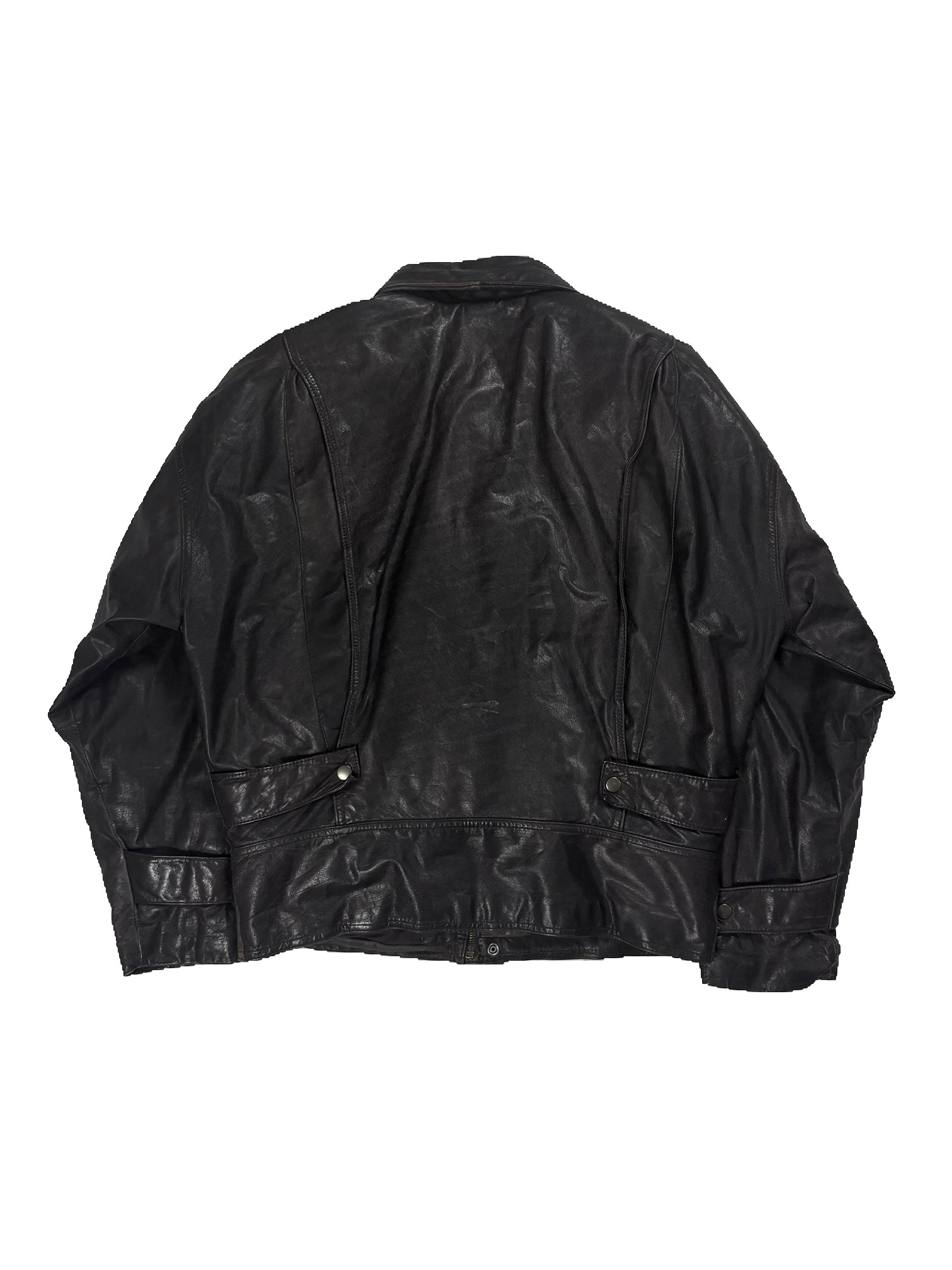 VINTAGE PLEATED BLACK LEATHER JACKET SIZE LARGE