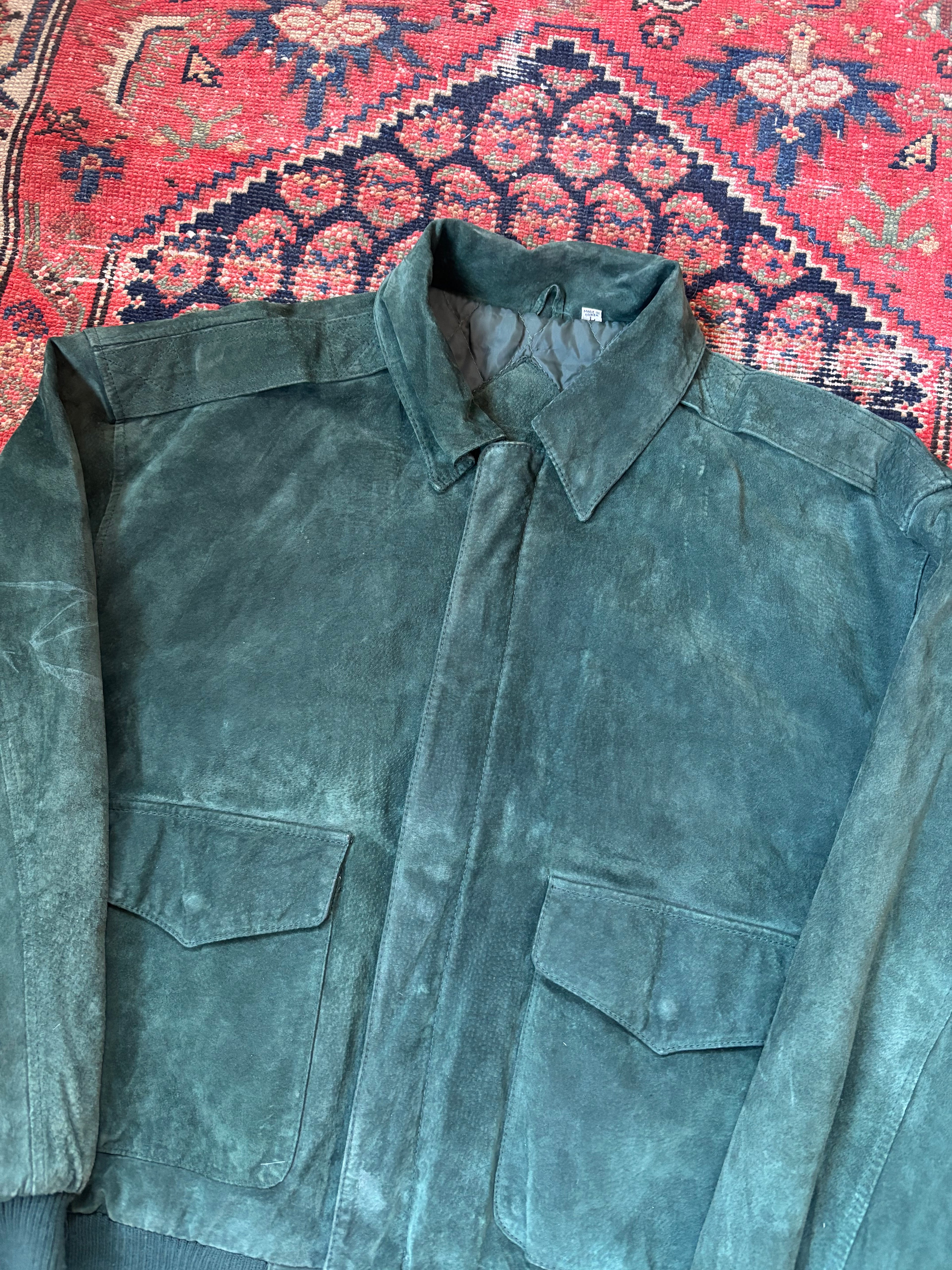 VINTAGE GREEN LEATHER BOMBER JACKET SIZE LARGE