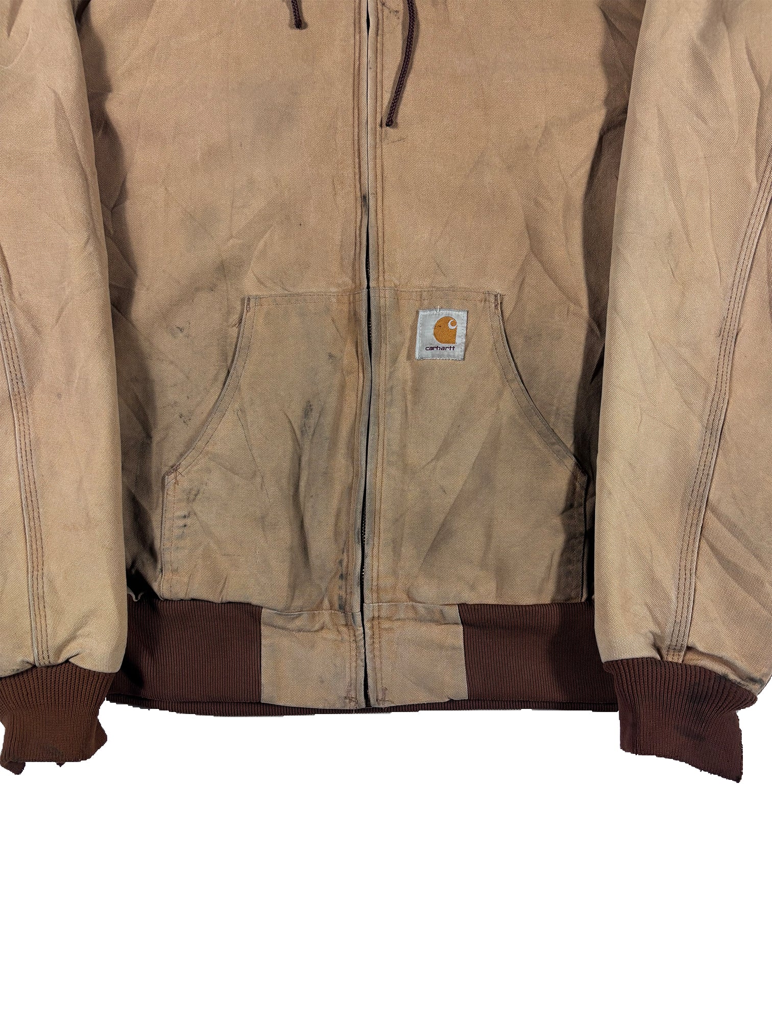 VINTAGE BEIGE CARHARTT HOODED WORK JACKET SIZE XL