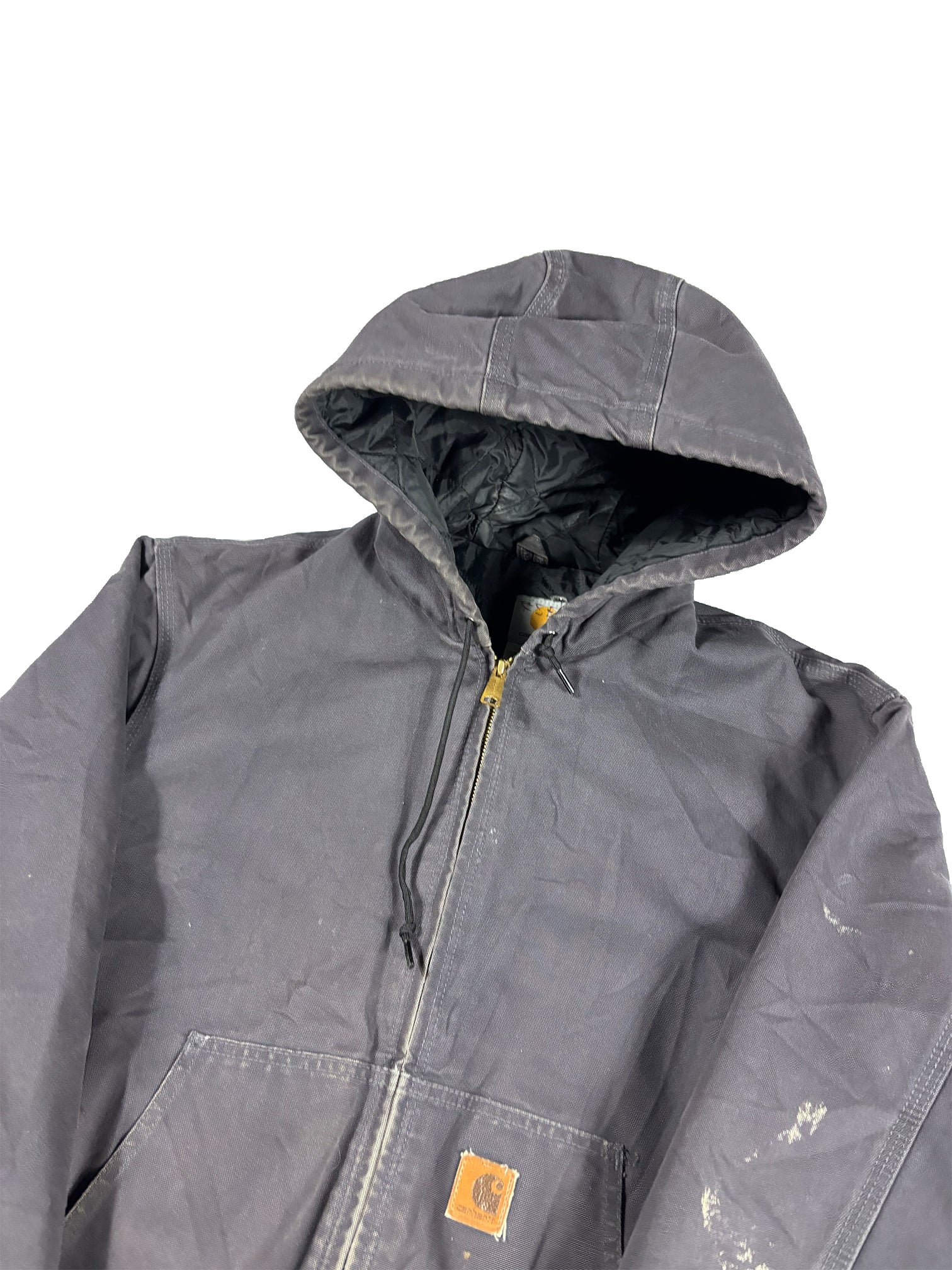 VINTAGE FADED PURPLE/GREY HOODED CARHARTT WORK JACKET SIZE LARGE