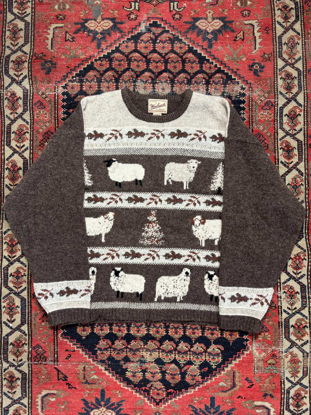 VINTAGE WOOLRICH BROWN AND GREY SHEEP KNIT SIZE XL