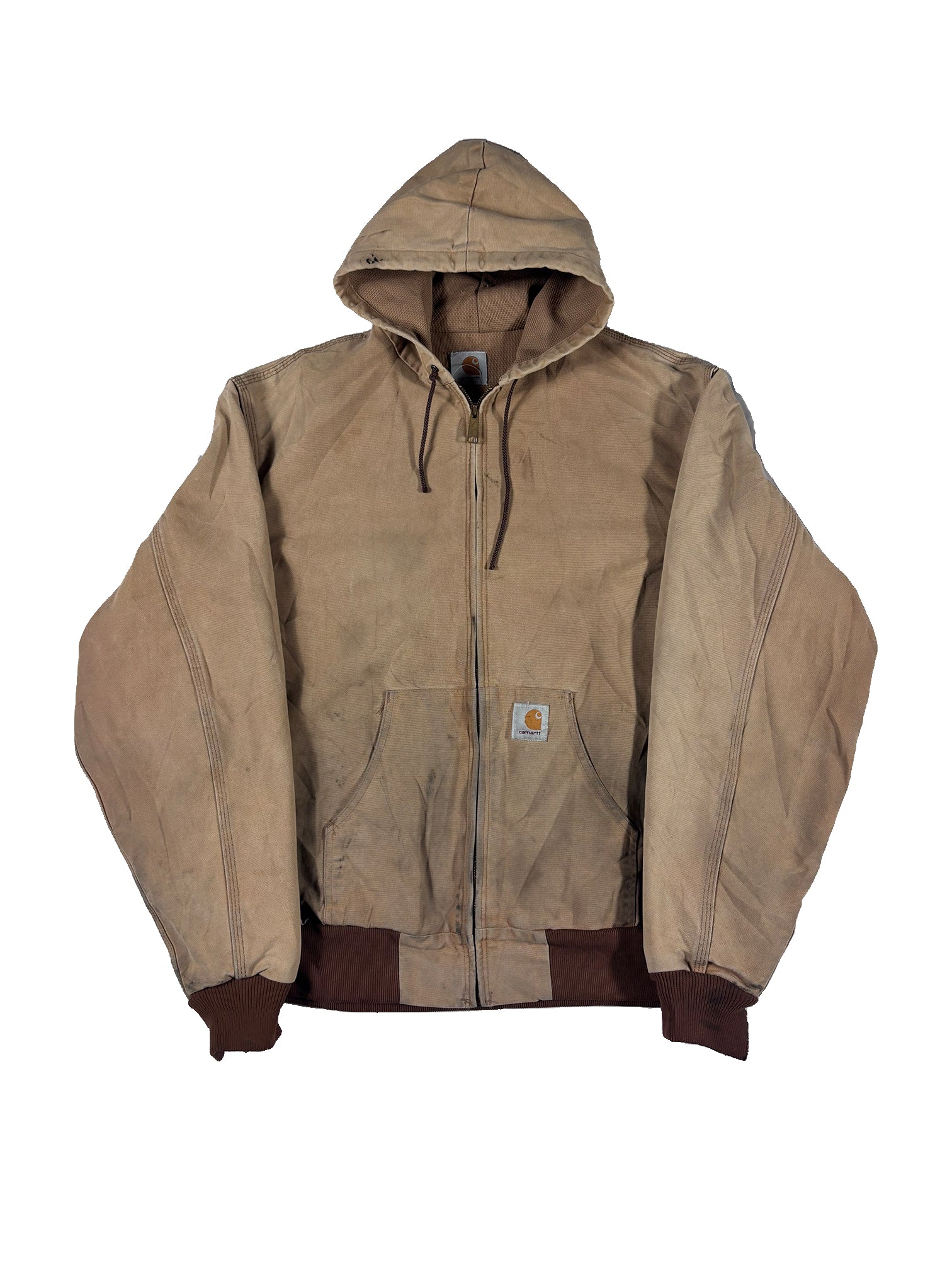VINTAGE BEIGE CARHARTT HOODED WORK JACKET SIZE XL