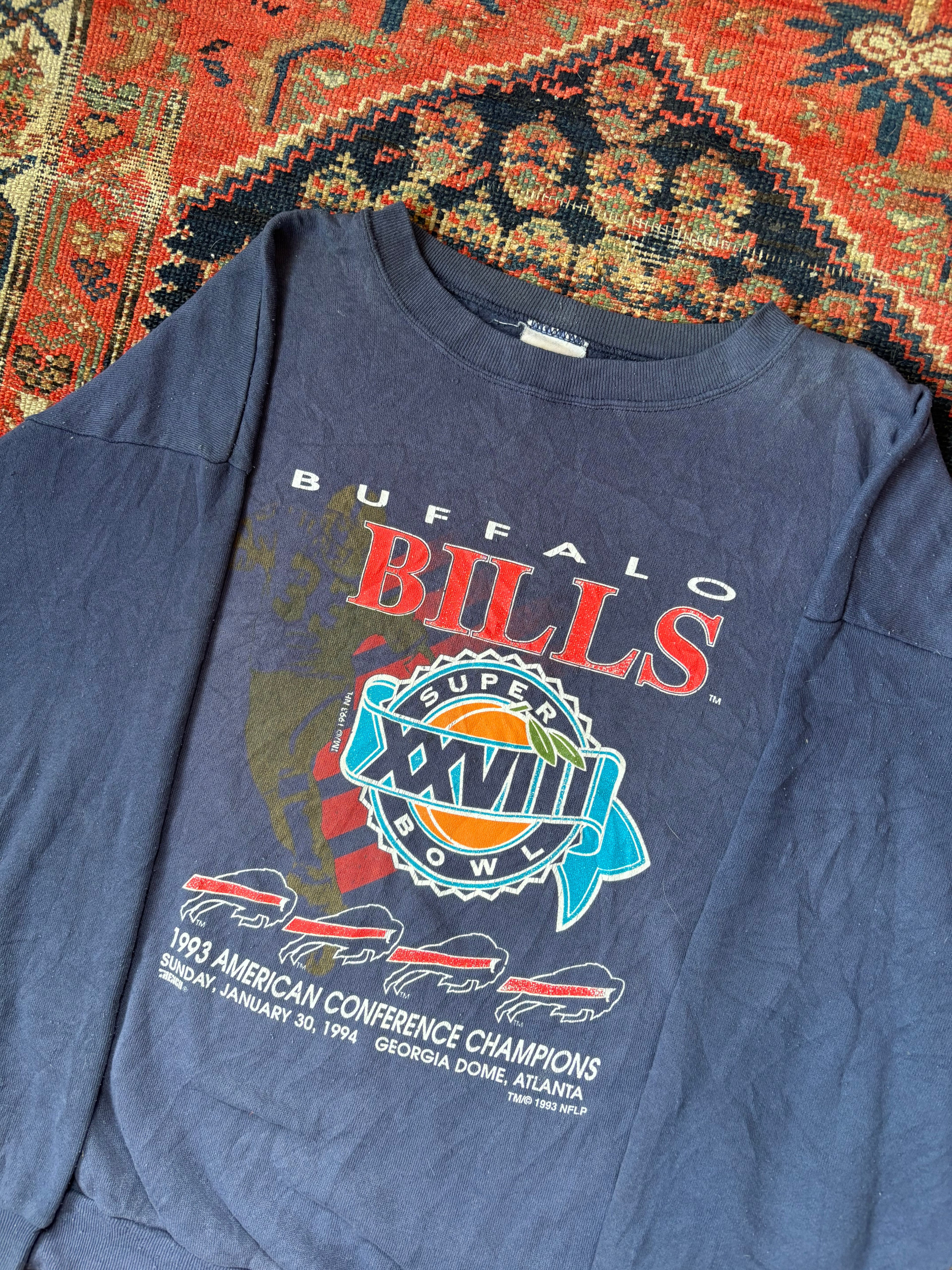 VINTAGE NAVY 1993 BUFFALO BILLS SUPERBOWL CREWNECK SIZE XL