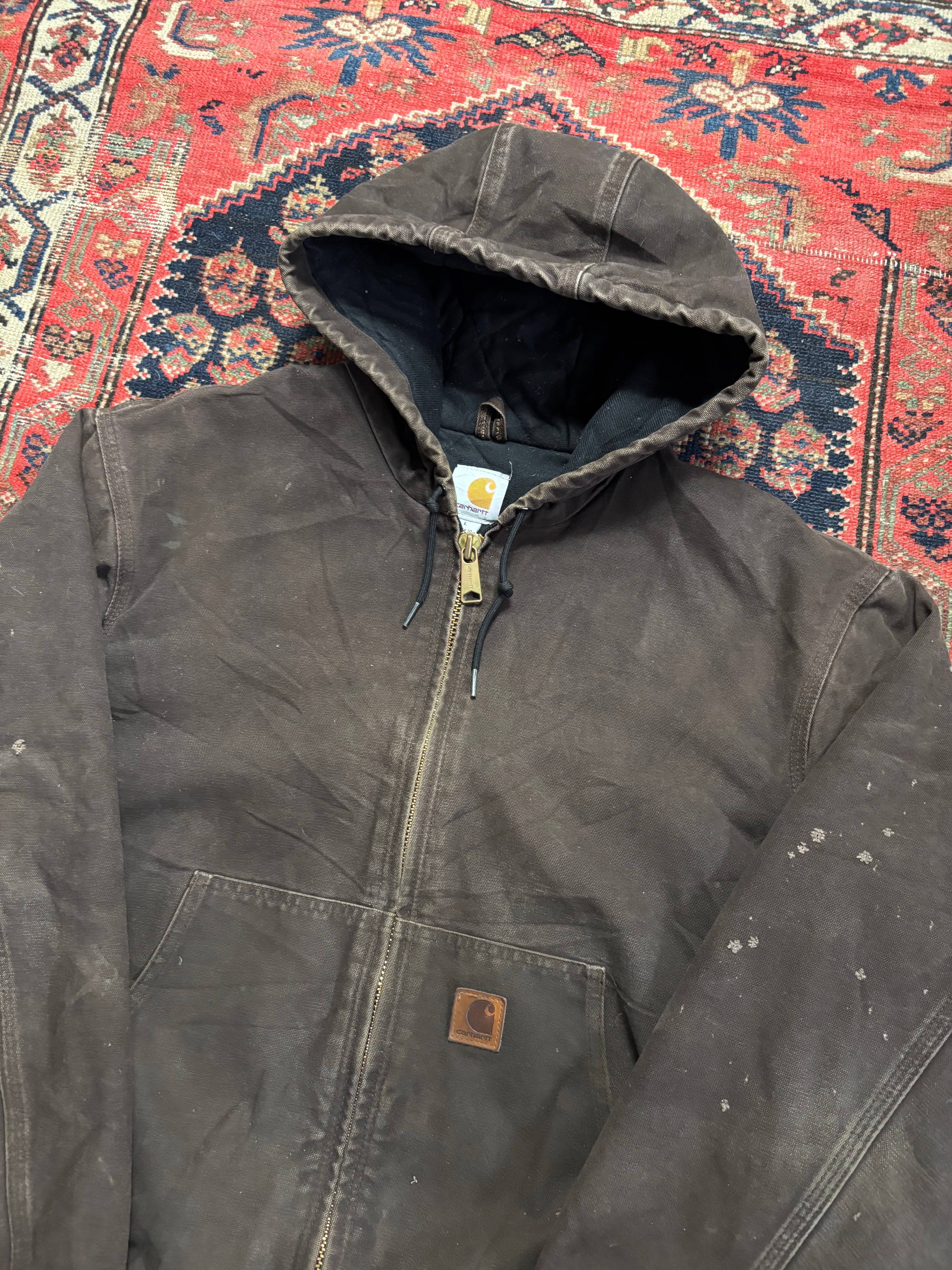 VINTAGE FADED BROWN HOODED CARHARTT JACKET SIZE LARGE