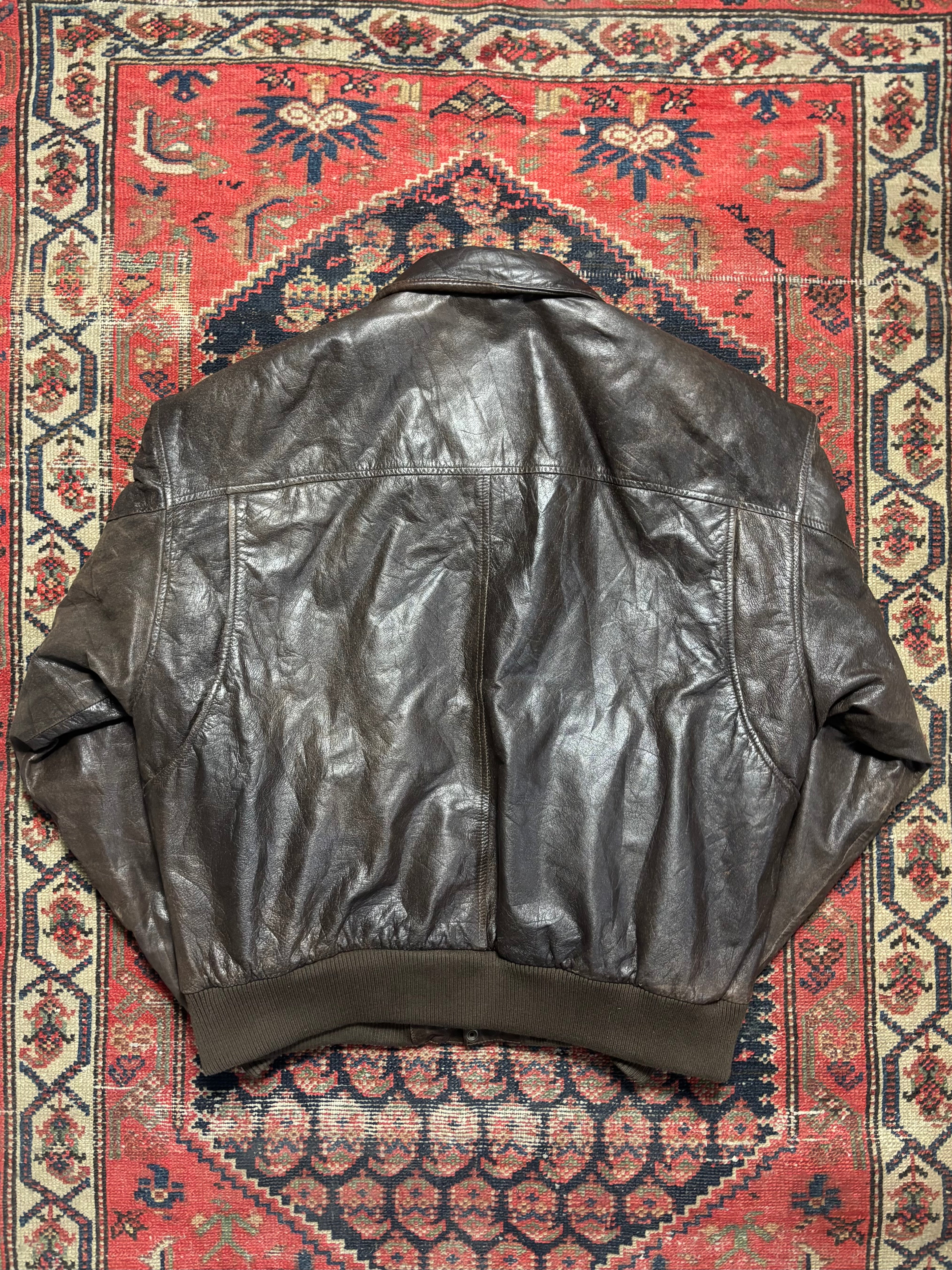 VINTAGE BROWN LEATHER ADVENTURE BOUND BOMBER JACKET SIZE XL