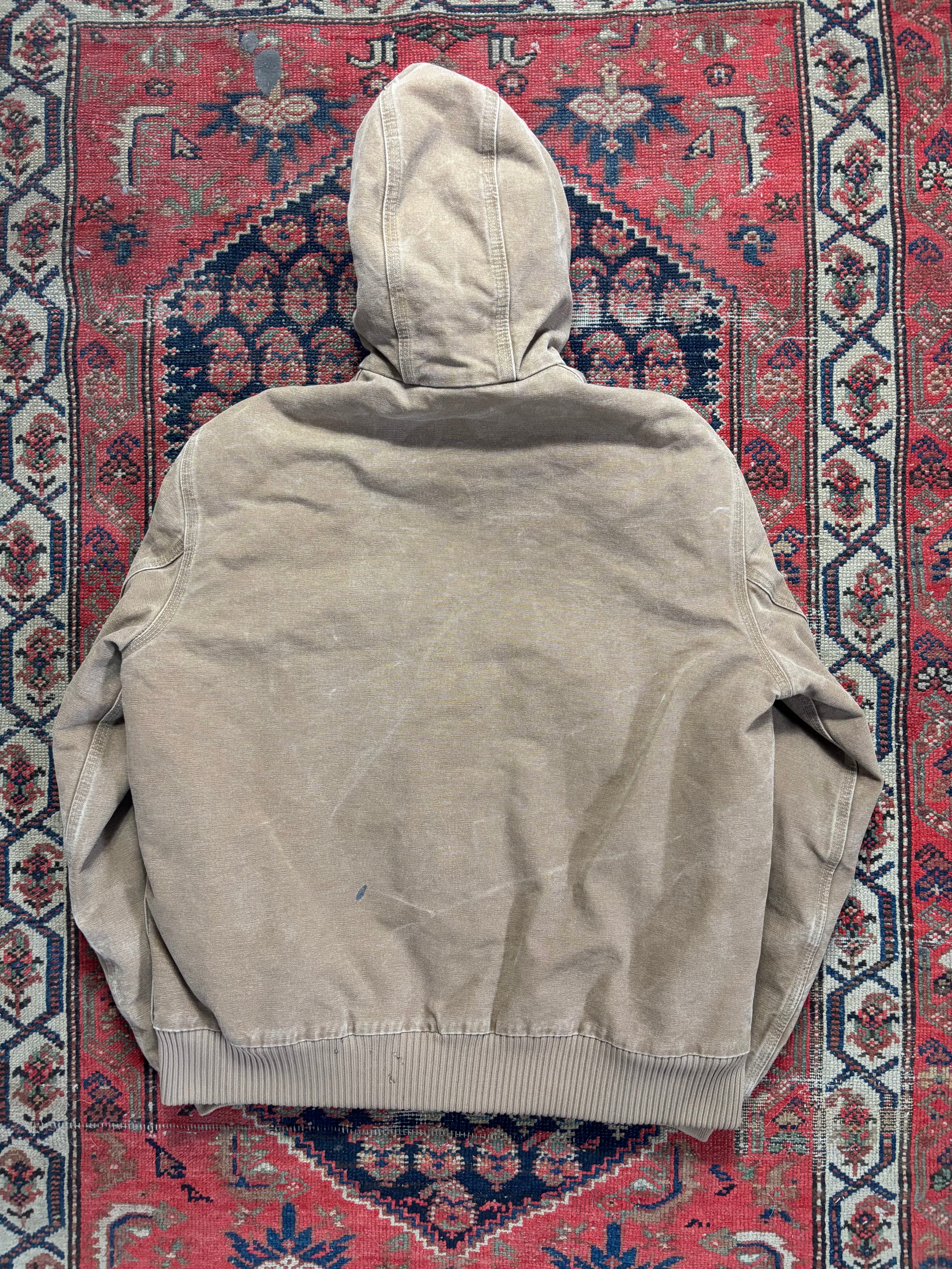 VINTAGE LIGHT BEIGE CARHARTT HOODED WORK JACKET SIZE MEDIUM