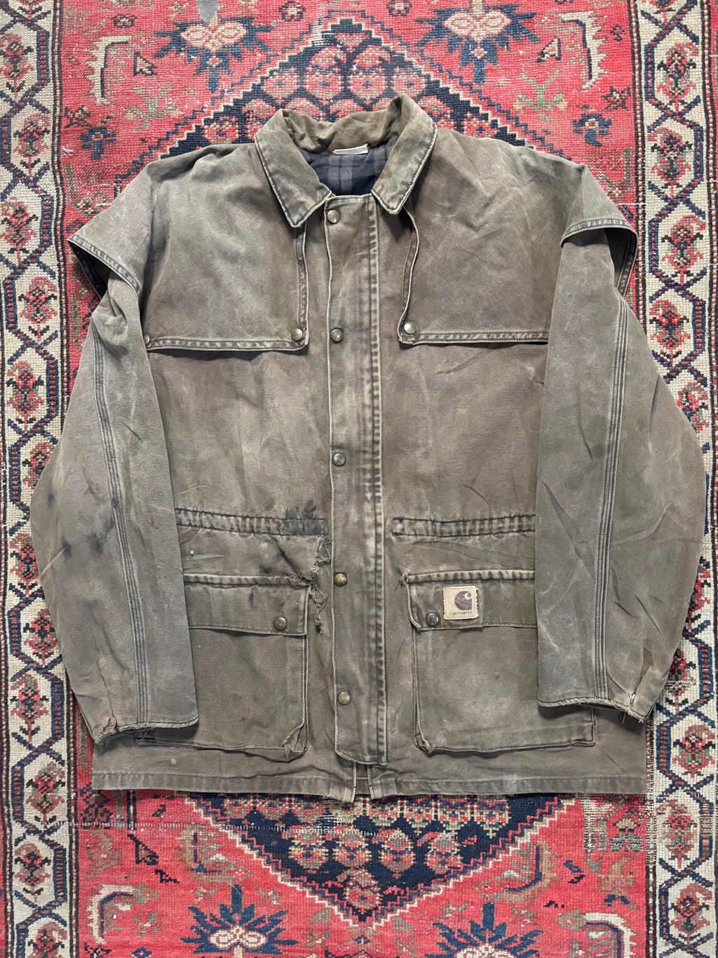 VINTAGE FADED GREY CARHARTT DUSTER JACKET SIZE LARGE