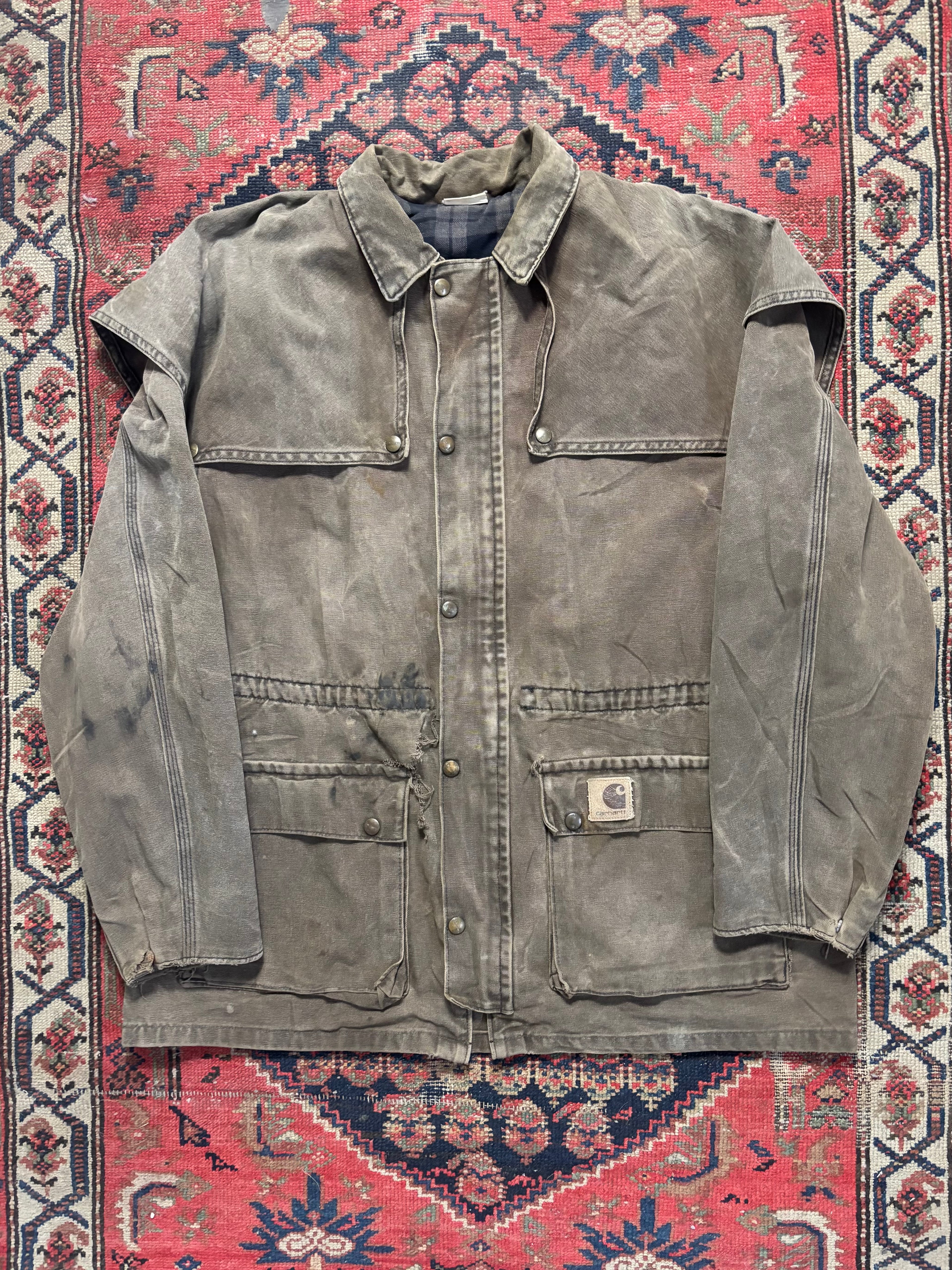 VINTAGE FADED GREY CARHARTT DUSTER JACKET SIZE LARGE