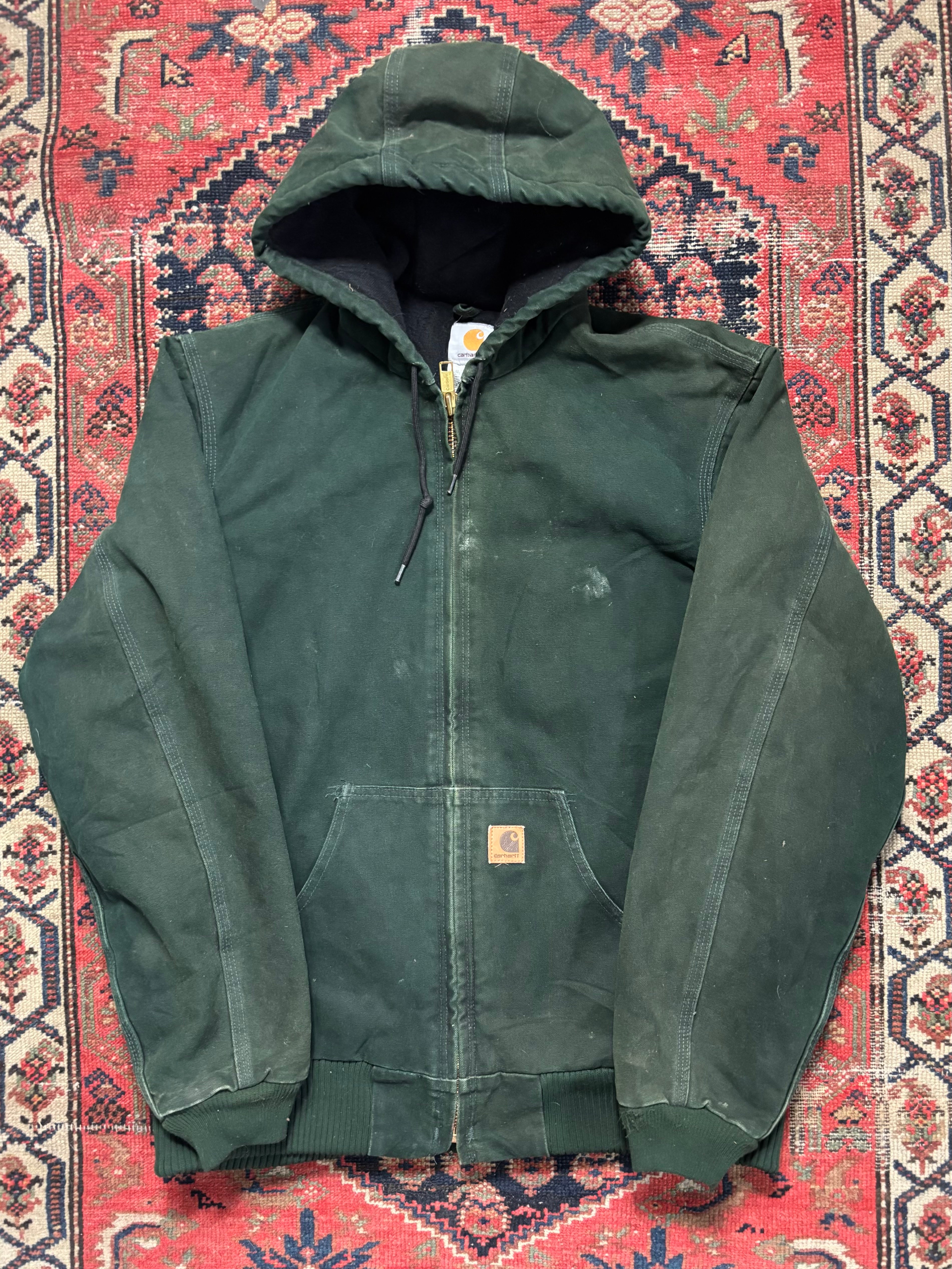 VINTAGE DARK PINE-GREEN HOODED CARHARTT JACKET SIZE MEDIUM