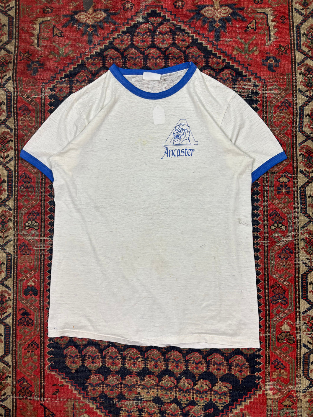 VINTAGE WHITE ANCASTER RINGER TEE SIZE LARGE