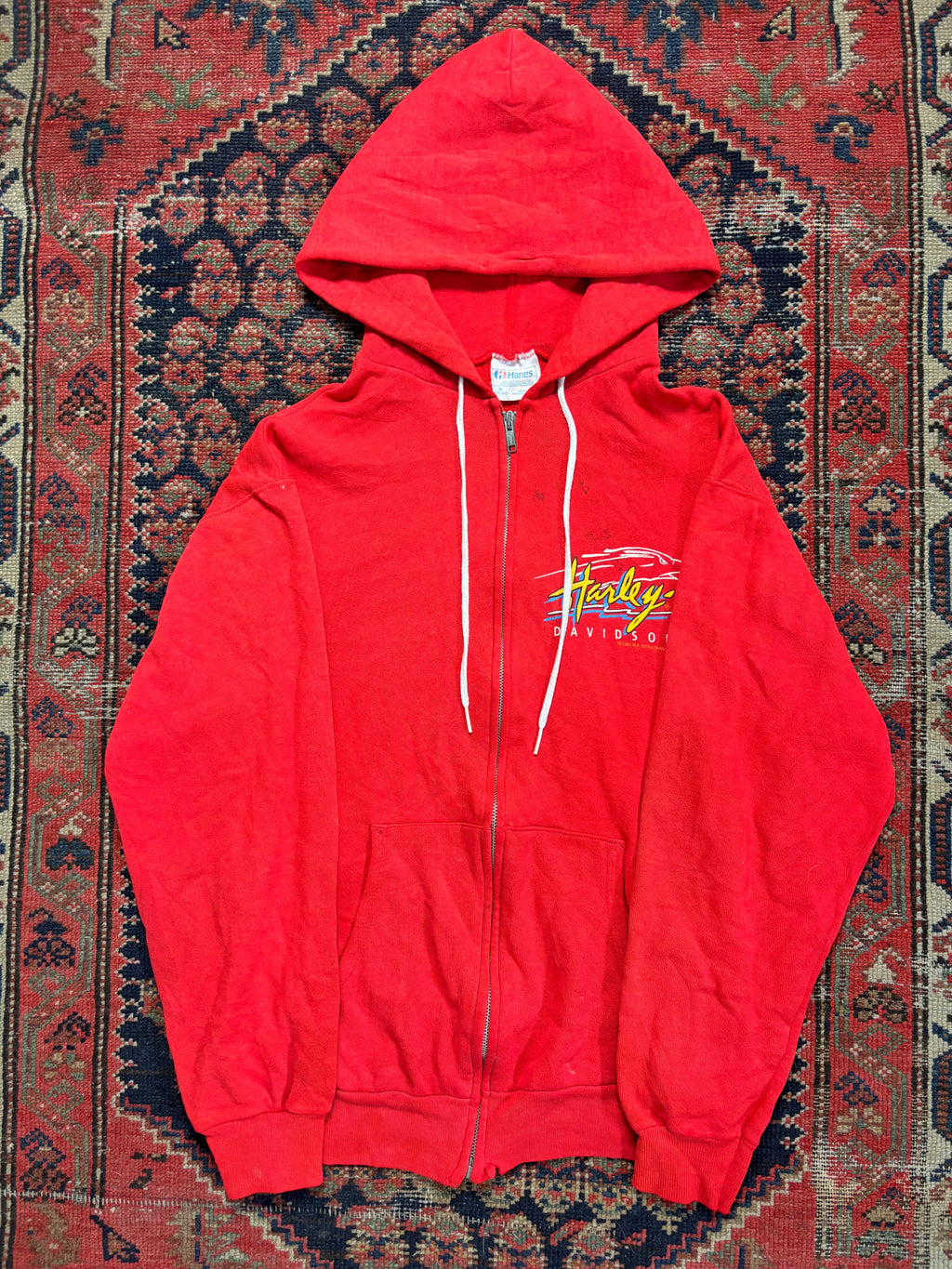 VINTAGE RED 1991 HARLEY ZIP UP HOODIE SIZE MEDIUM