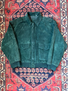 VINTAGE GREEN LEATHER BOMBER JACKET SIZE LARGE