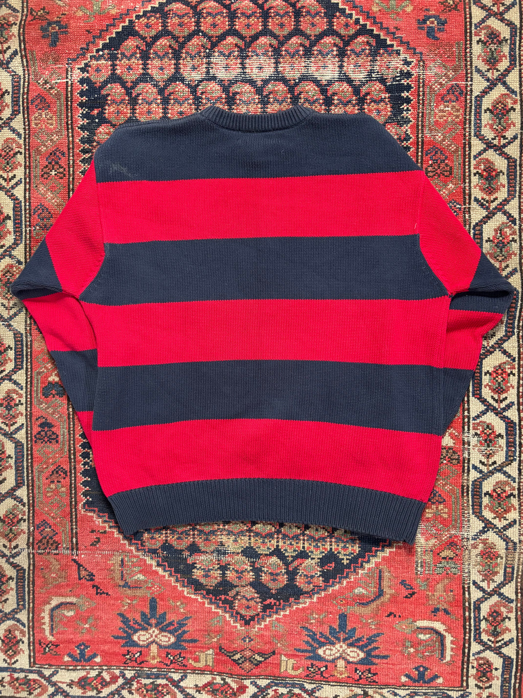 VINTAGE RED & NAVY STRIPPED KNIT SWEATER SIZE MEDIUM