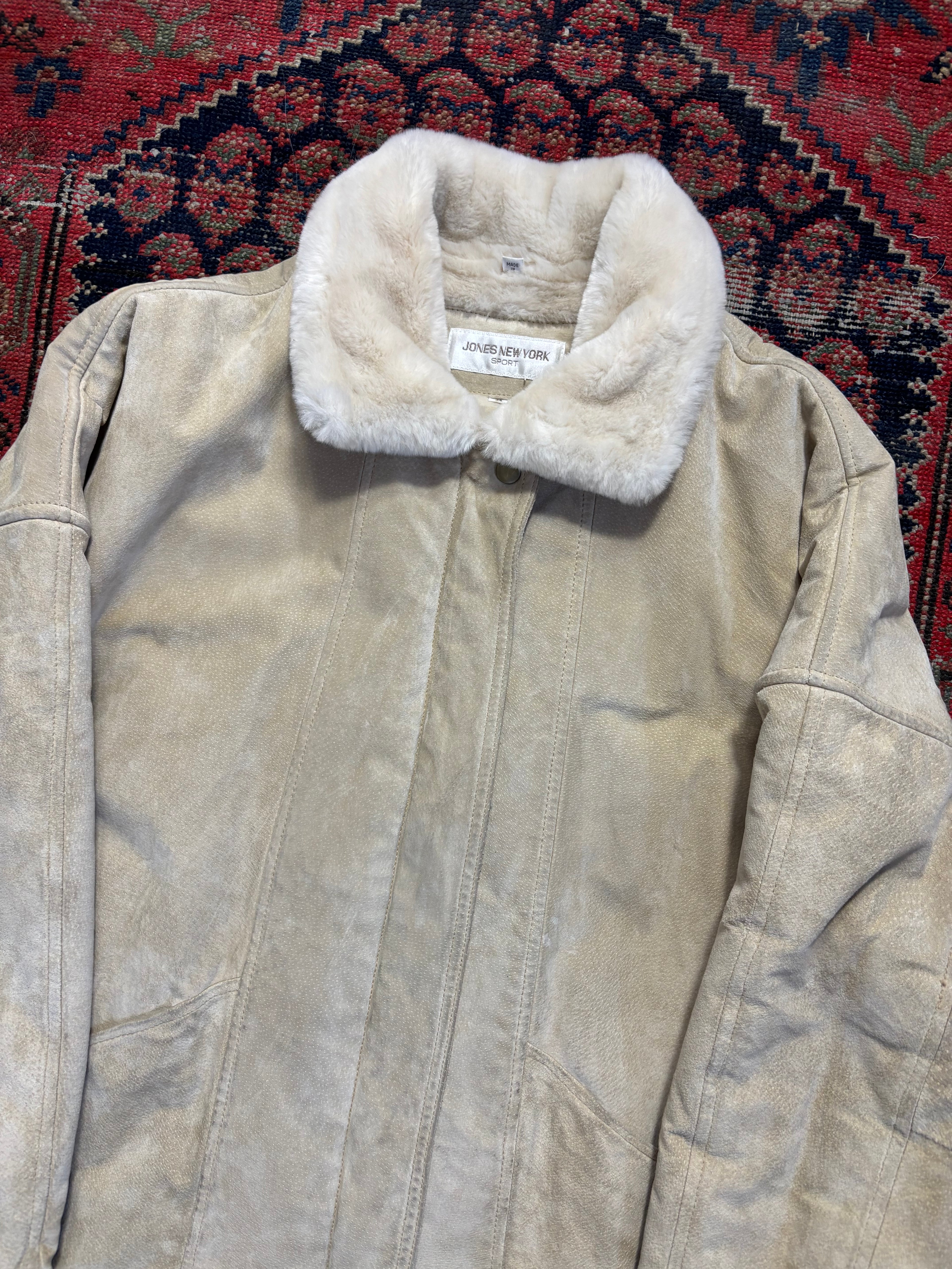 VINTAGE FAUX FUR LINED JONES NY LIGHT BEIGE LEATHER SIZE MEDIUM