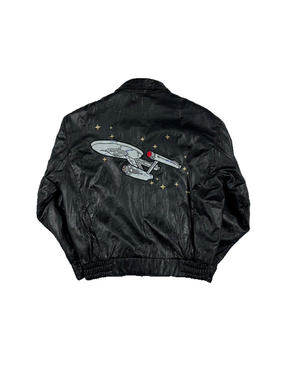 VINTAGE BLACK LEATHER STARTREK 30 YEAR ANNIVERSARY JACKET SIZE LARGE