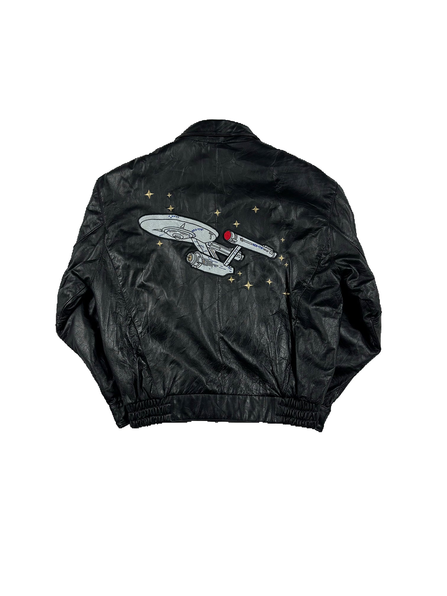 VINTAGE BLACK LEATHER STARTREK 30 YEAR ANNIVERSARY JACKET SIZE LARGE