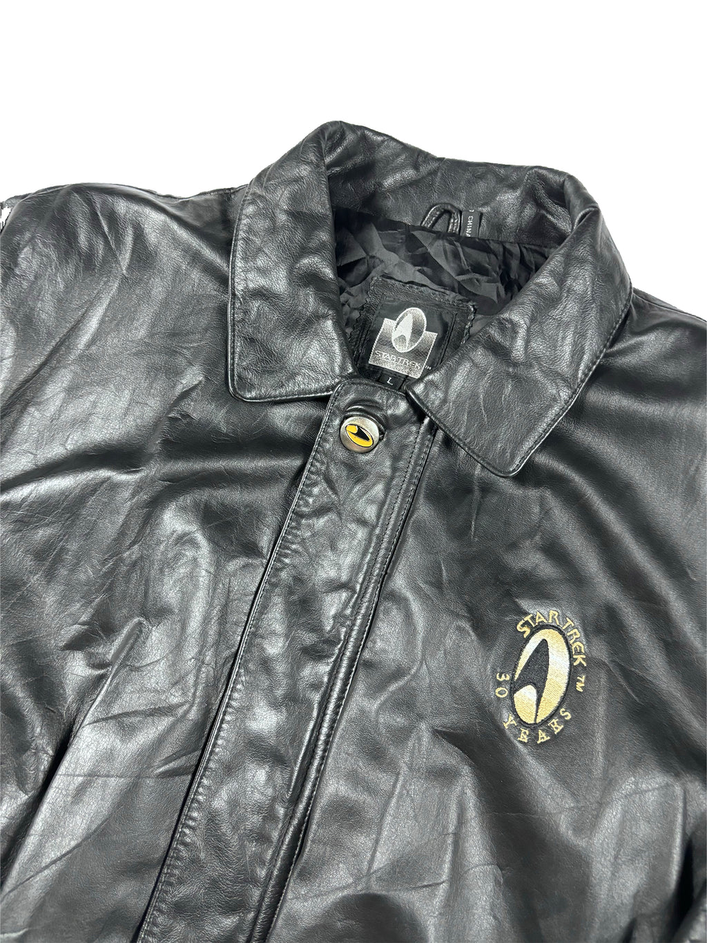 VINTAGE BLACK LEATHER STARTREK 30 YEAR ANNIVERSARY JACKET SIZE LARGE
