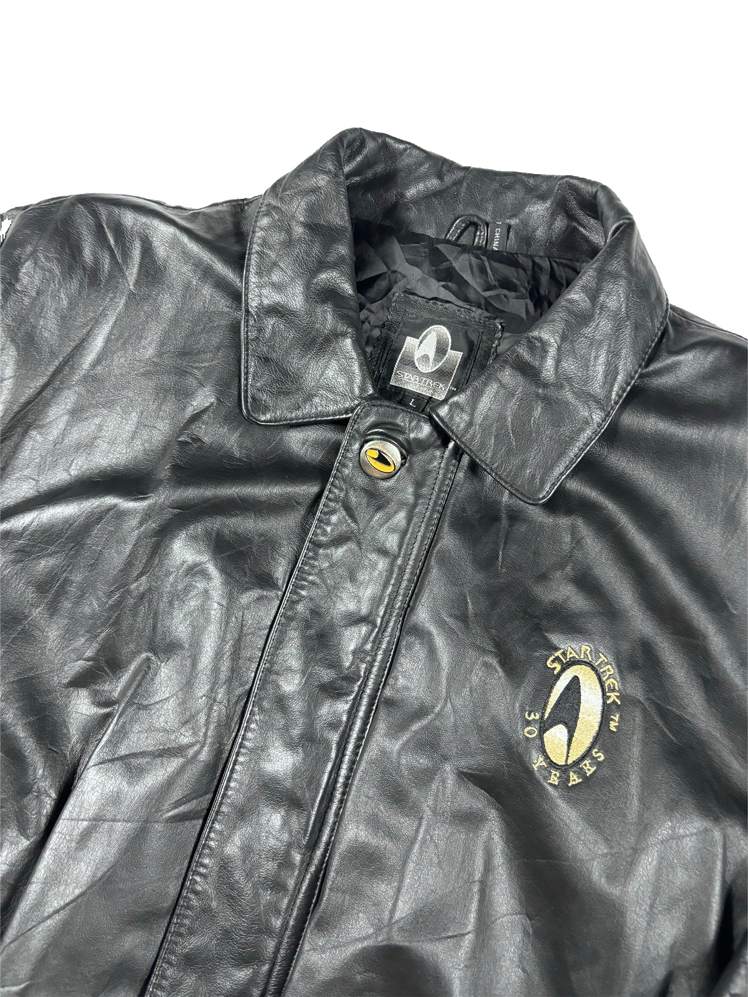 VINTAGE BLACK LEATHER STARTREK 30 YEAR ANNIVERSARY JACKET SIZE LARGE