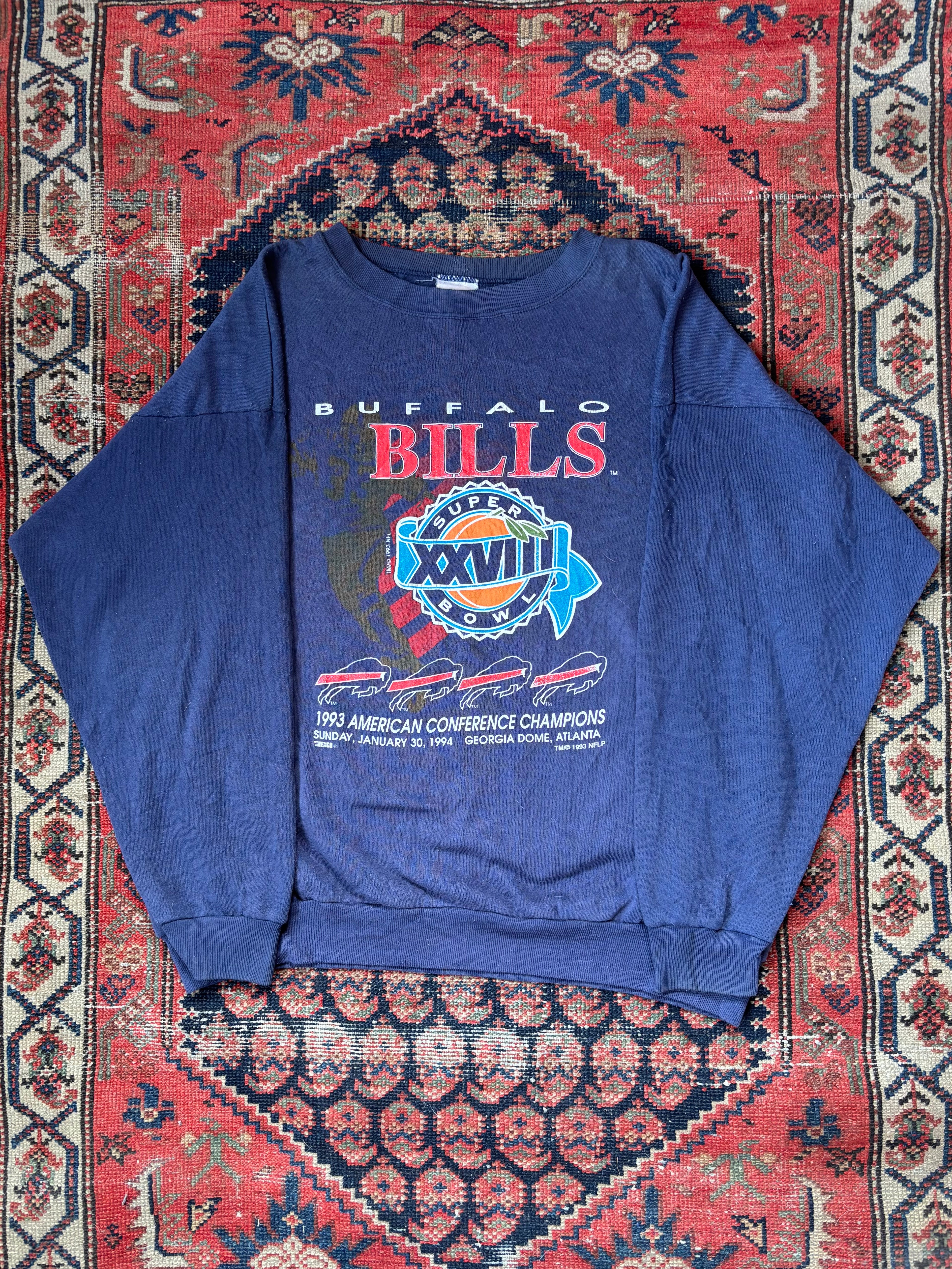 VINTAGE NAVY 1993 BUFFALO BILLS SUPERBOWL CREWNECK SIZE XL