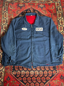 VINTAGE FADED NAVY “DCA” COLLARED WORK JACKET SIZE/XL