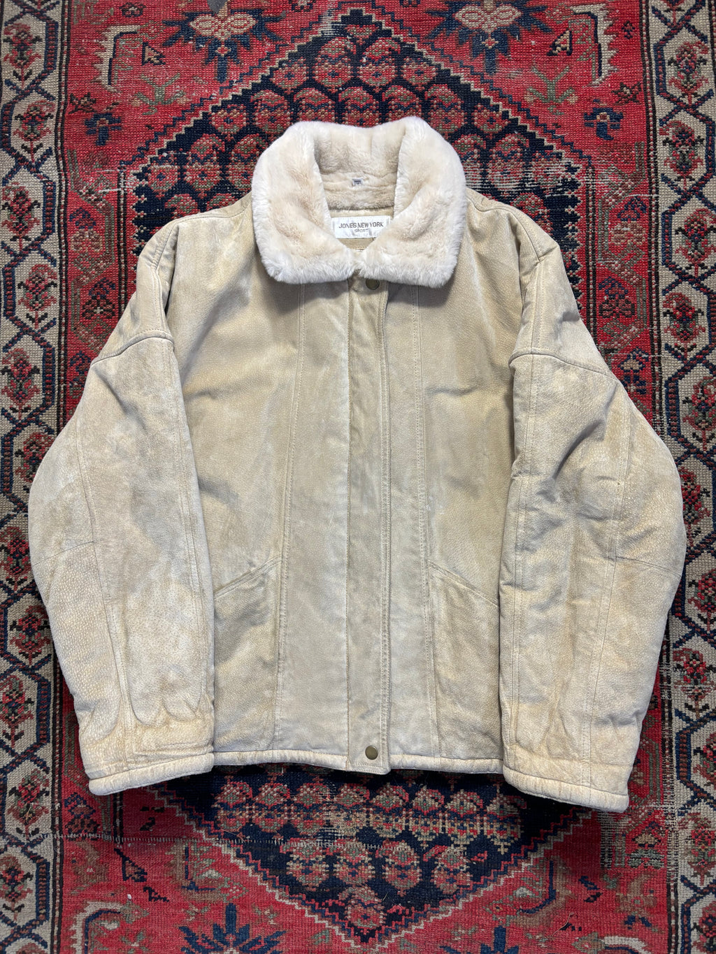 VINTAGE FAUX FUR LINED JONES NY LIGHT BEIGE LEATHER SIZE MEDIUM