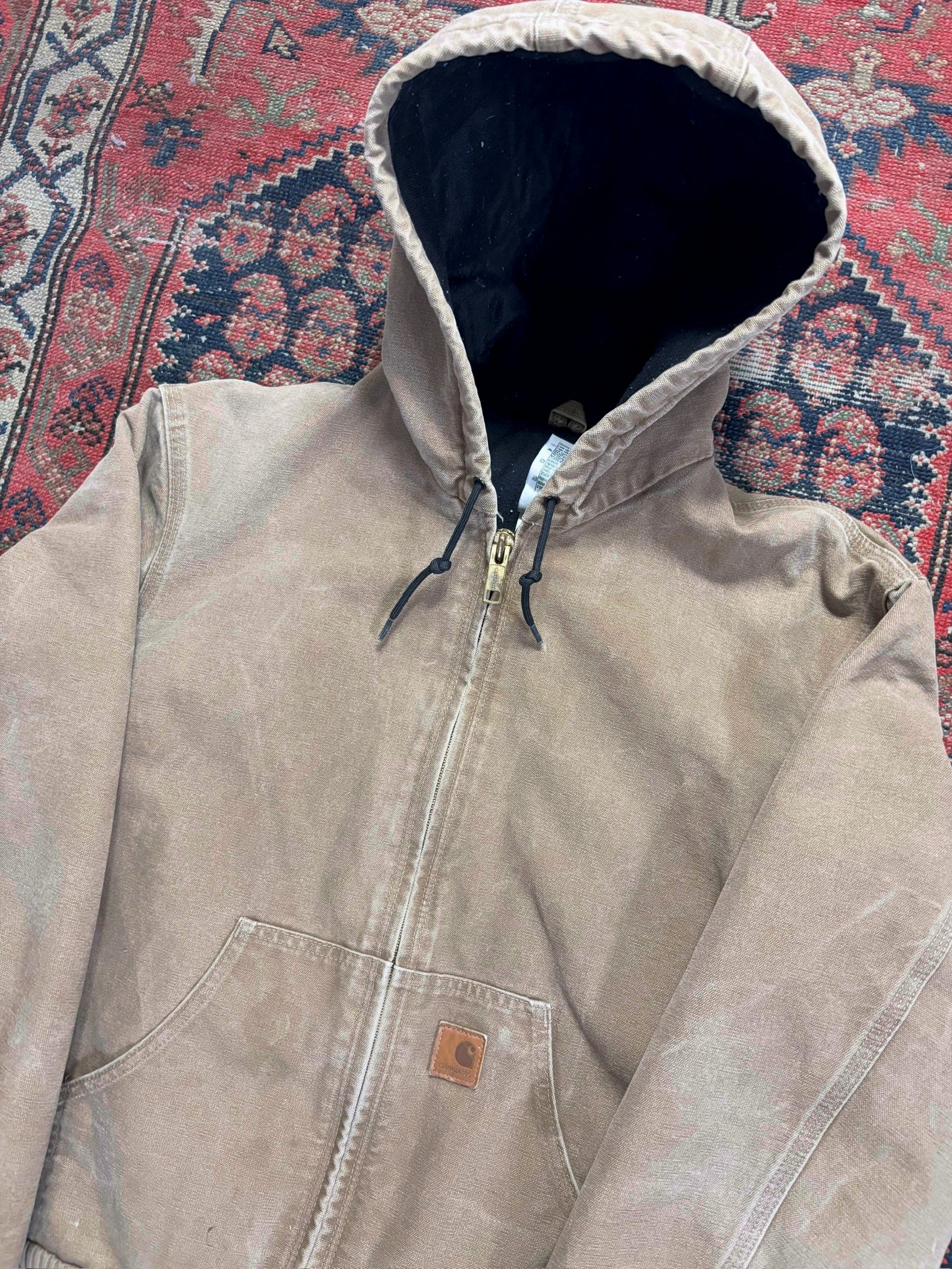 VINTAGE LIGHT BEIGE CARHARTT HOODED WORK JACKET SIZE MEDIUM