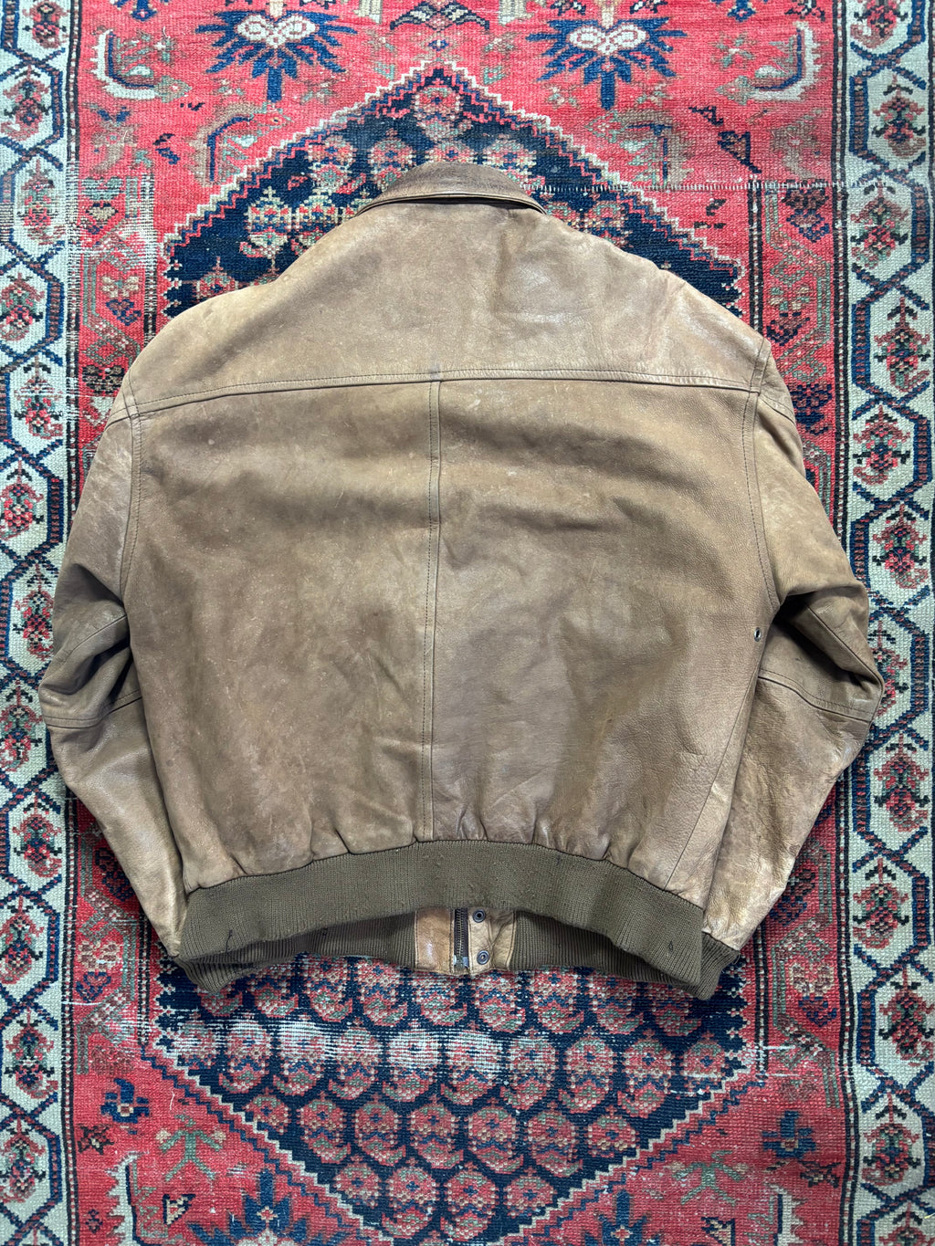 VINTAGE FADED BROWN LEATHER BOMBER JACKET SIZE MEDIUM