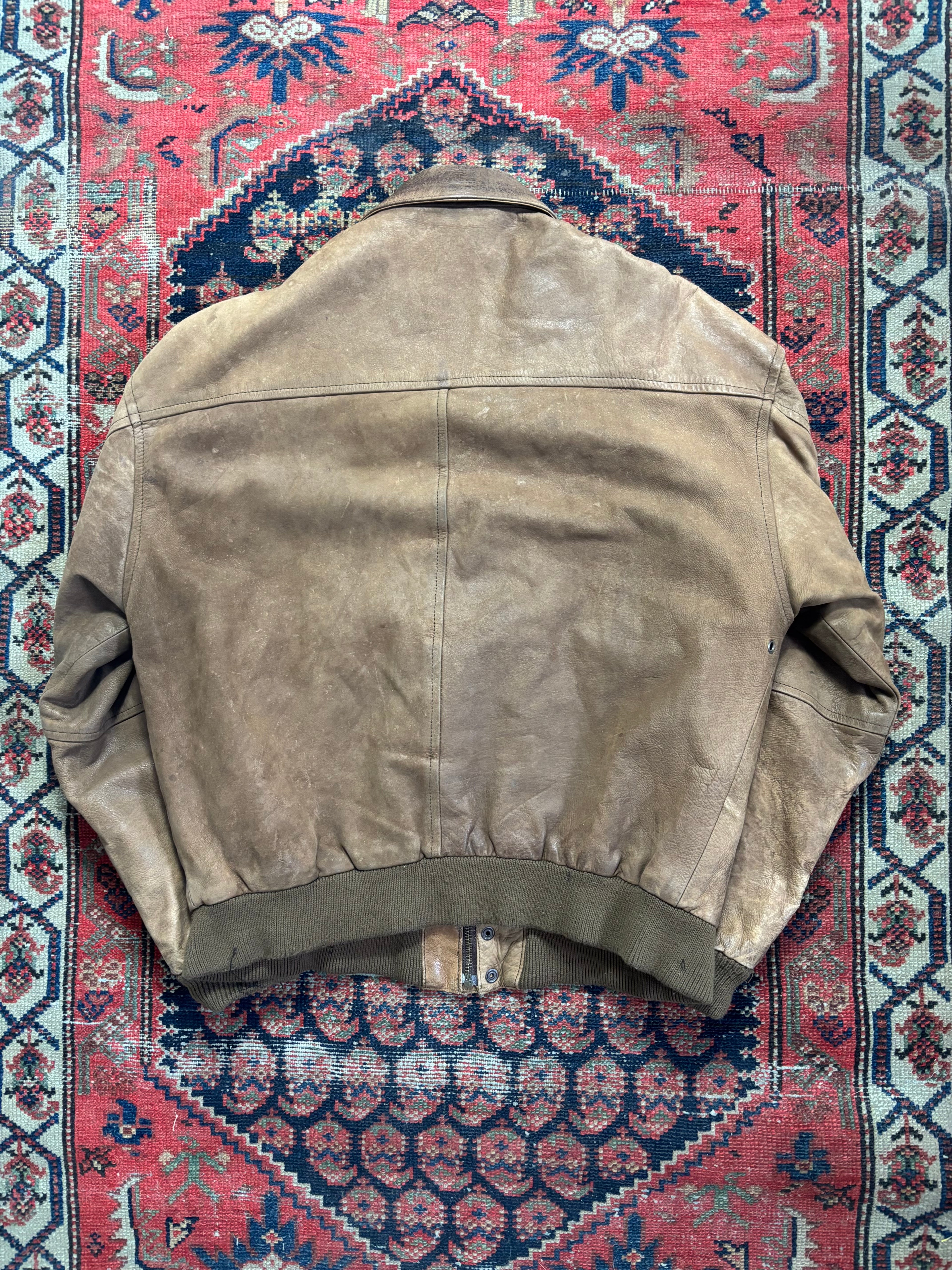 VINTAGE FADED BROWN LEATHER BOMBER JACKET SIZE MEDIUM