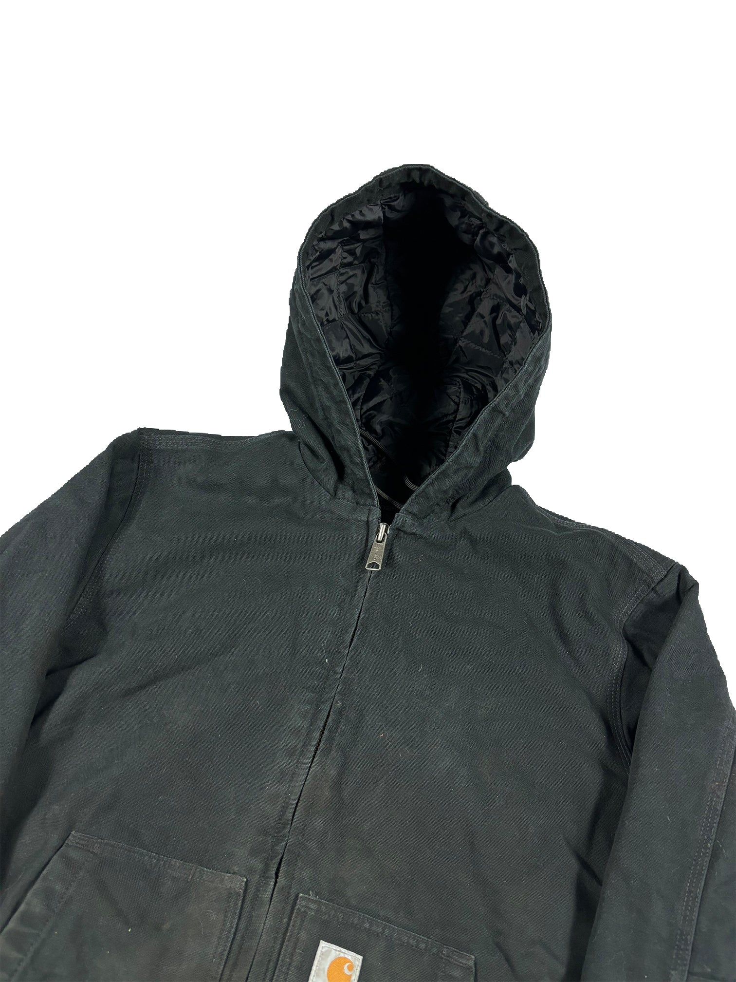 VINTAGE BLACK HOODED CARHARTT WORK JACKET SIZE MEDIUM