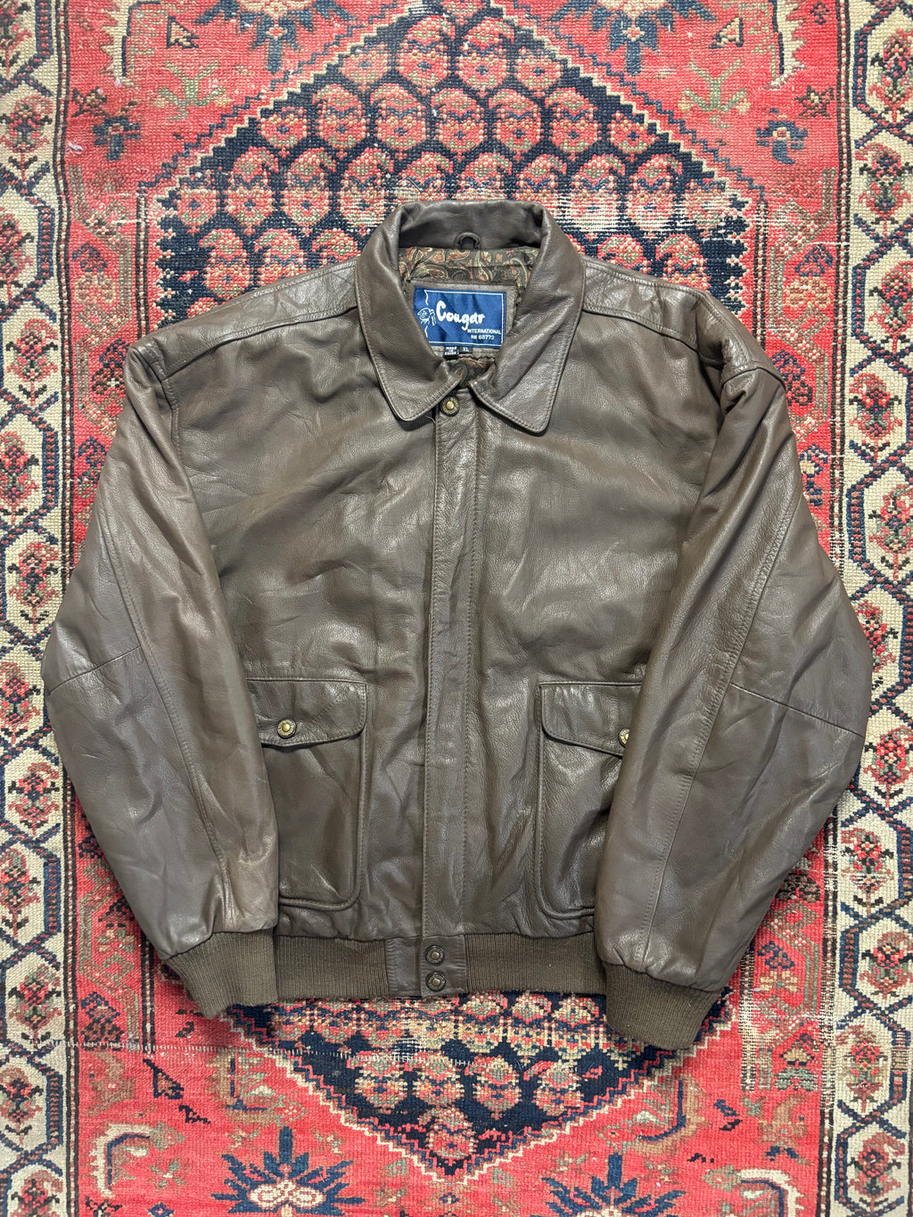 VINTAGE BROWN LEATHER COUGAR BOMBER SIZE LARGE