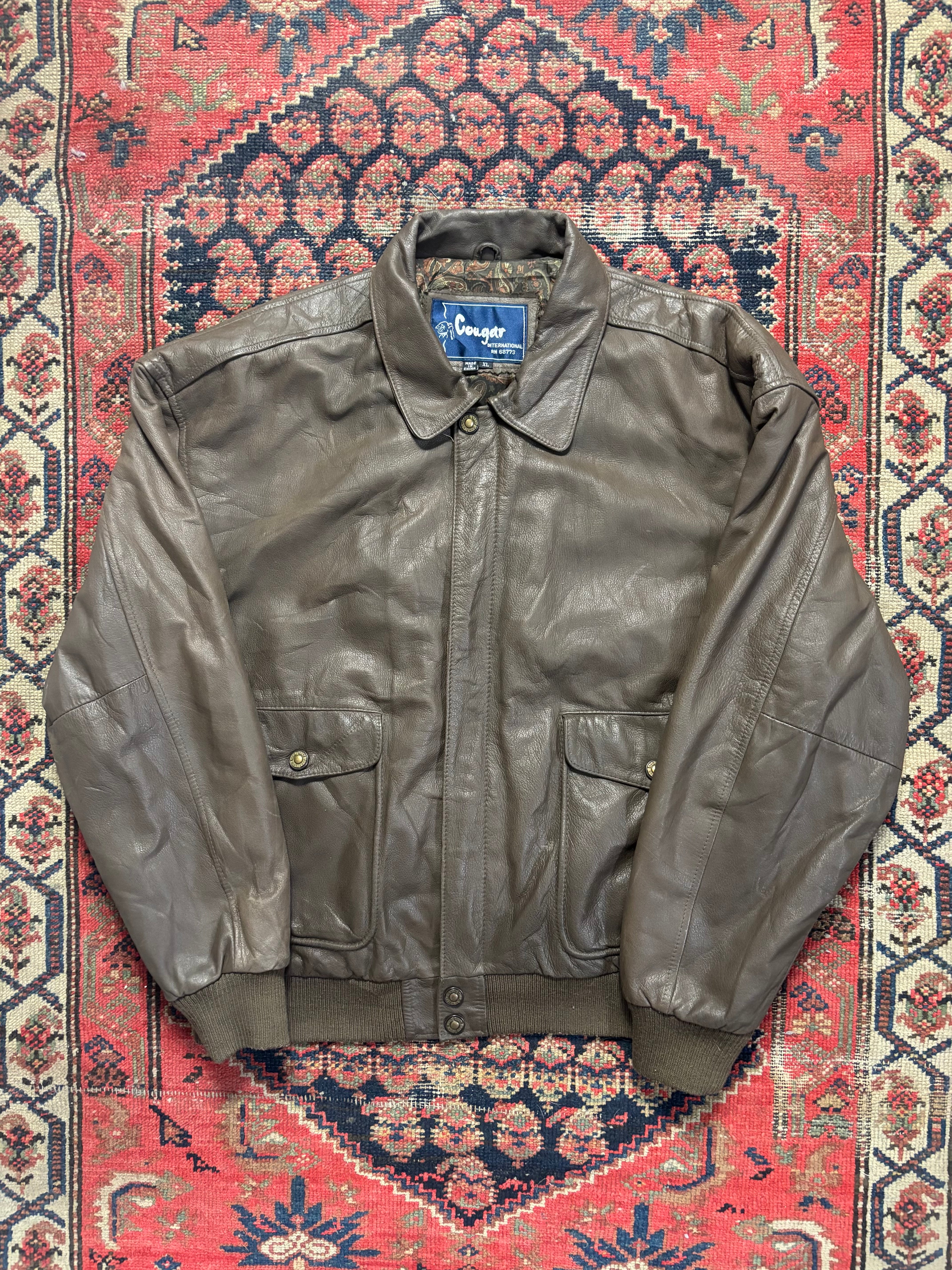VINTAGE BROWN LEATHER COUGAR BOMBER SIZE LARGE