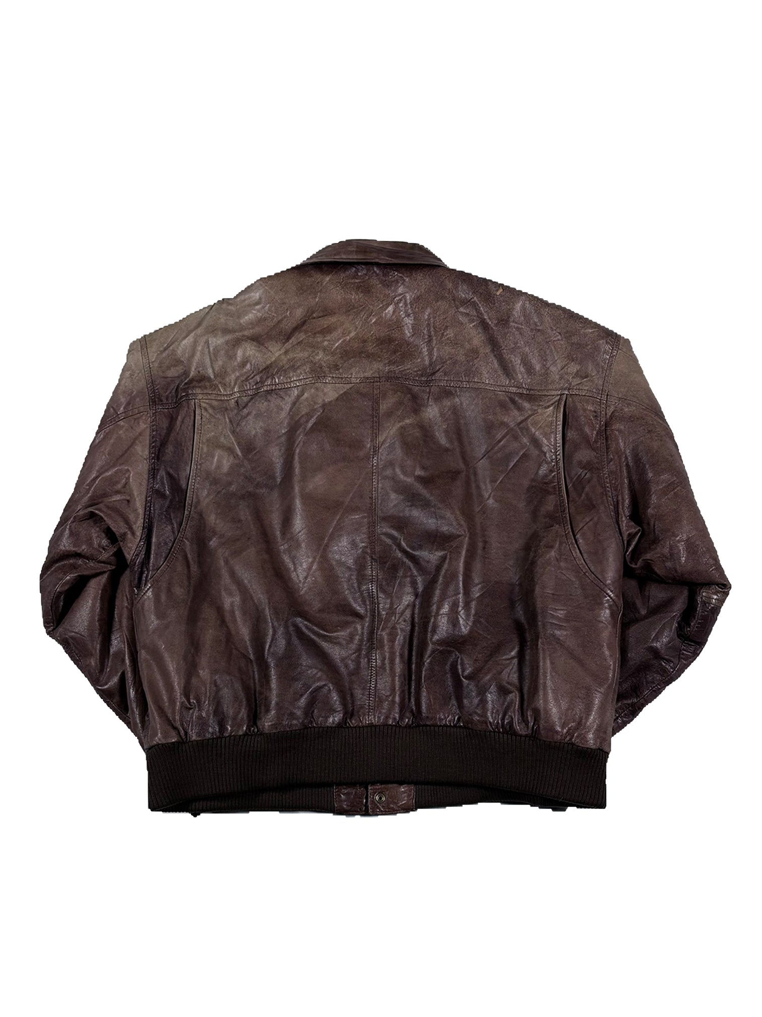 VINTAGE BROWN “ADVENTURE BOUND” LEATHER BOMBER JACKET SIZE XL