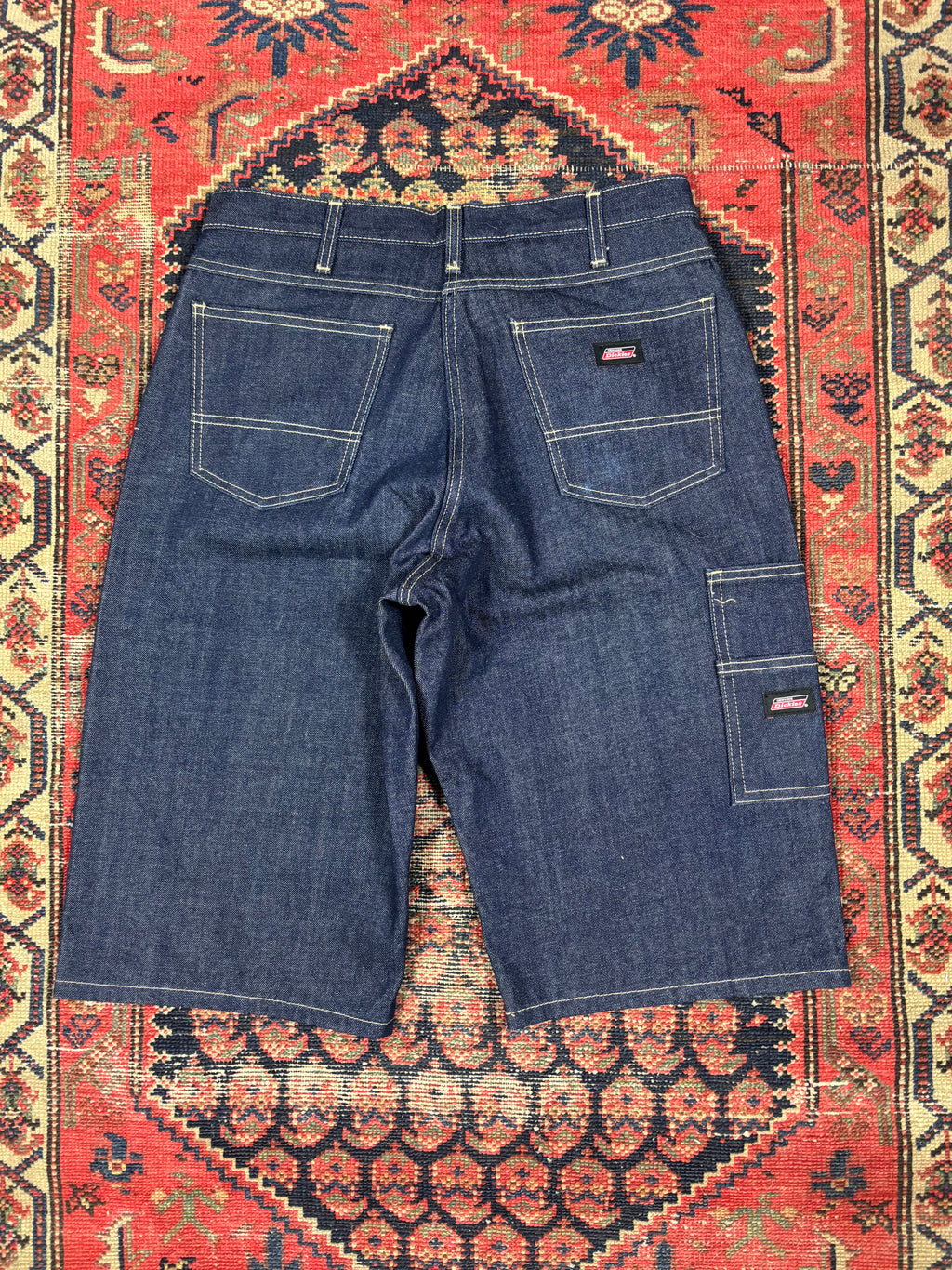 VINTAGE DARK WASH CONTRAST STITCH DICKIES JORTS W/32