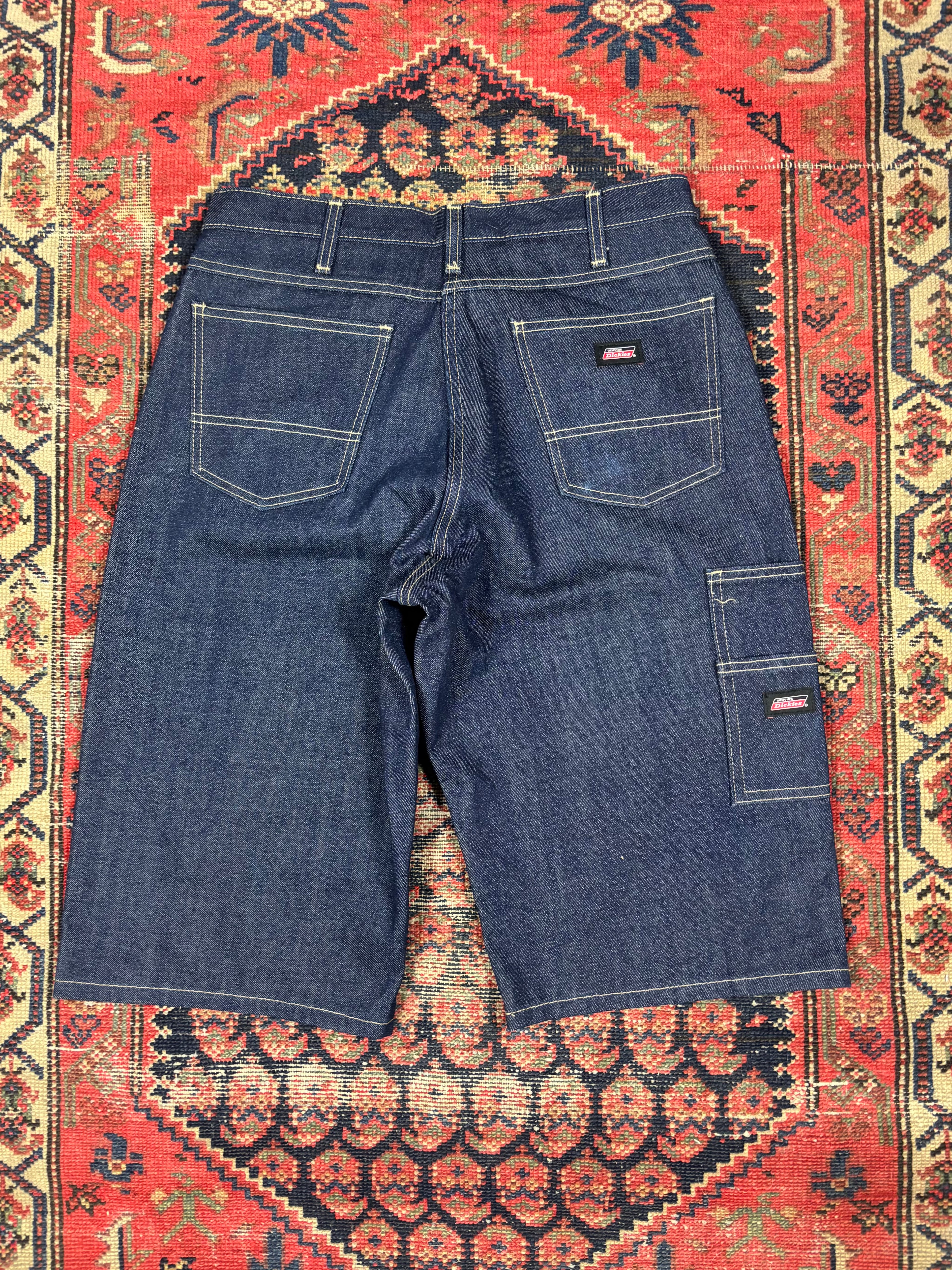 VINTAGE DARK WASH CONTRAST STITCH DICKIES JORTS W/32