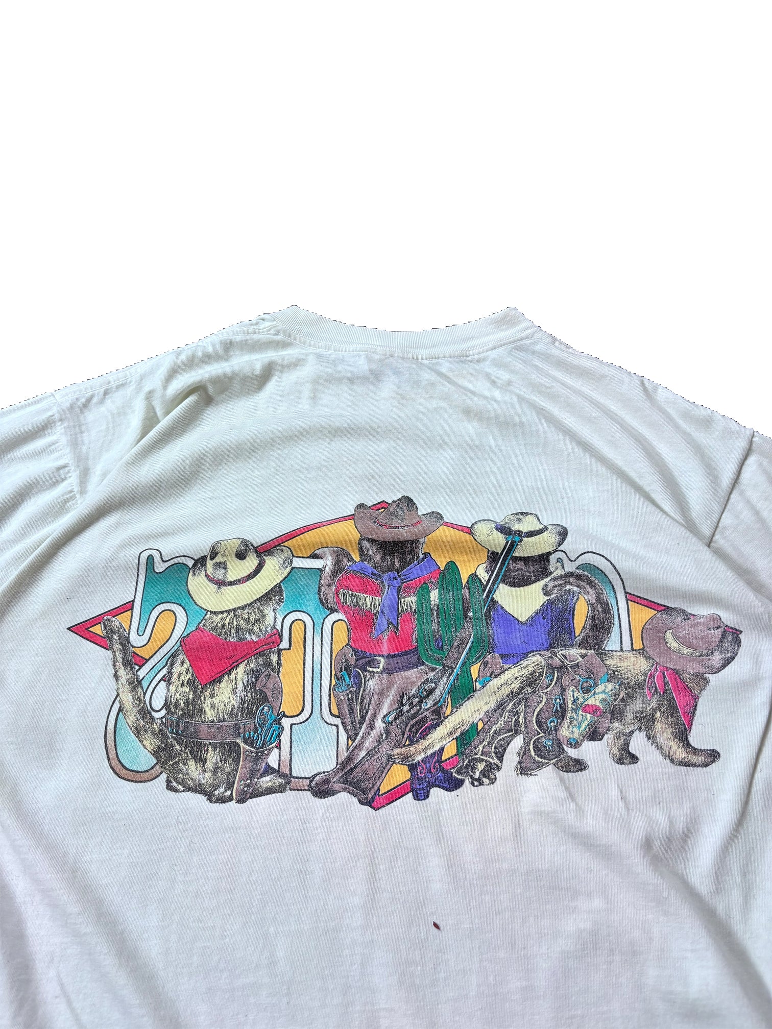 VINTAGE WHITE COWBOY CATS TEE SIZE XL