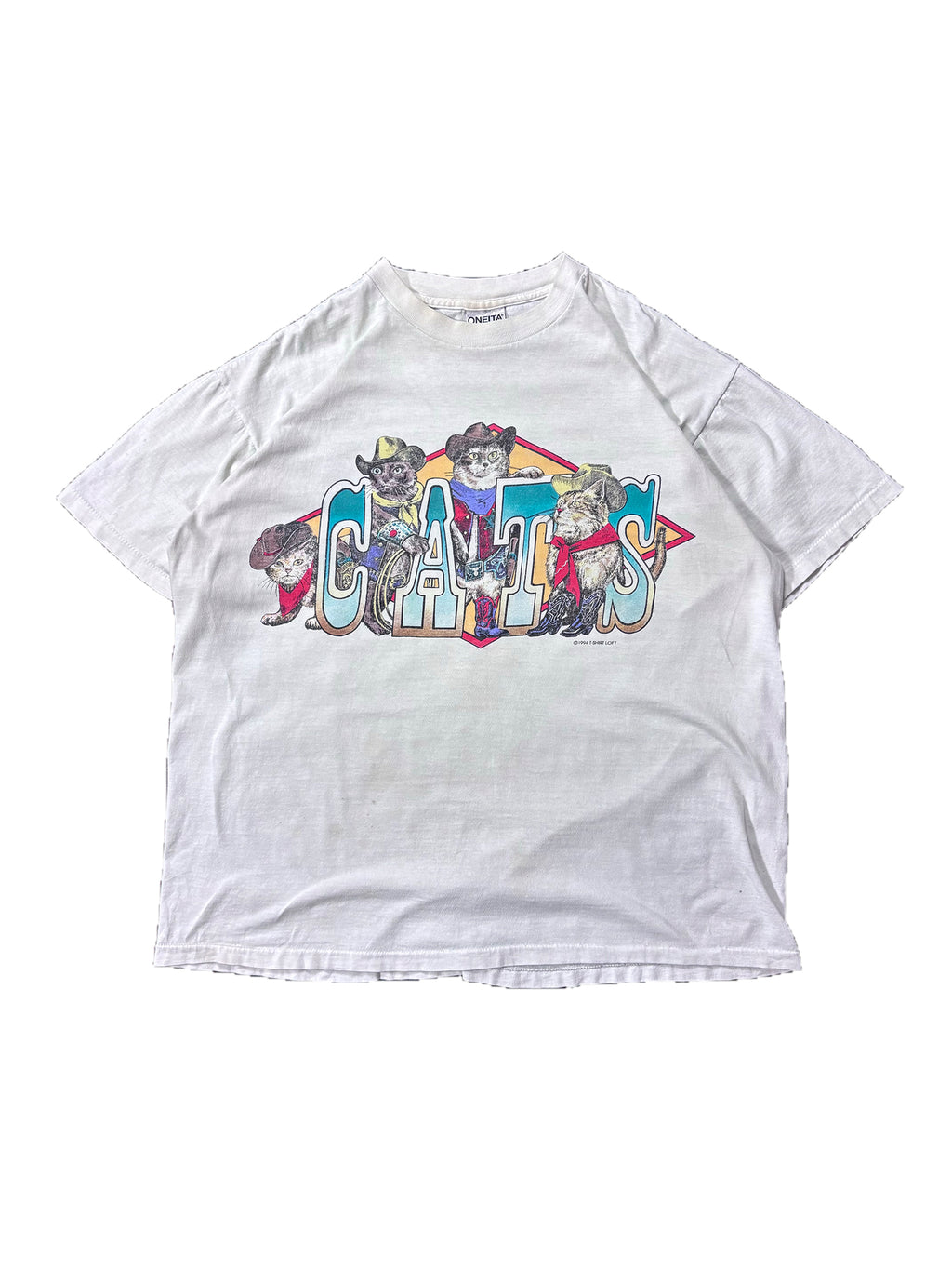 VINTAGE WHITE COWBOY CATS TEE SIZE XL