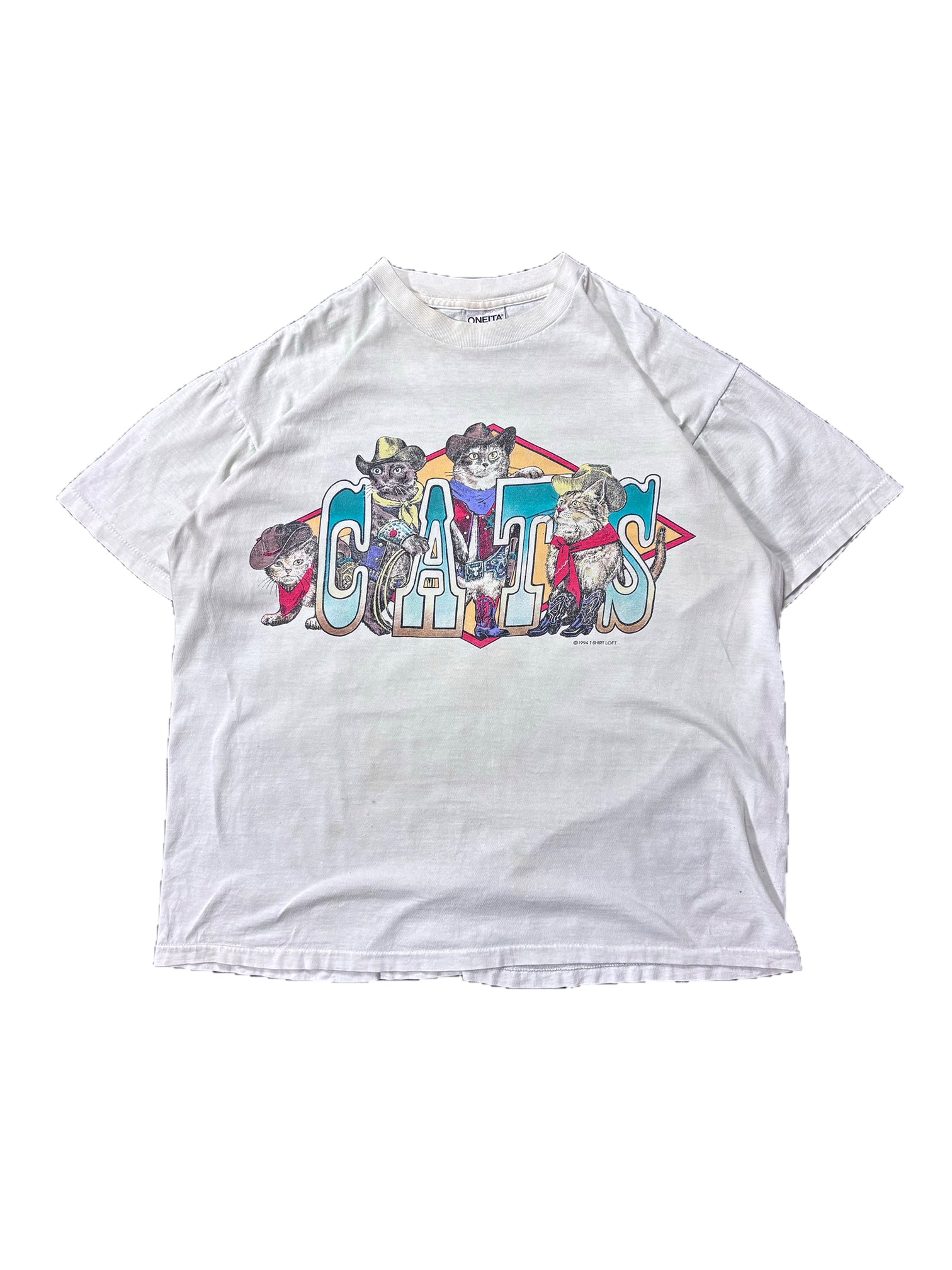 VINTAGE WHITE COWBOY CATS TEE SIZE XL